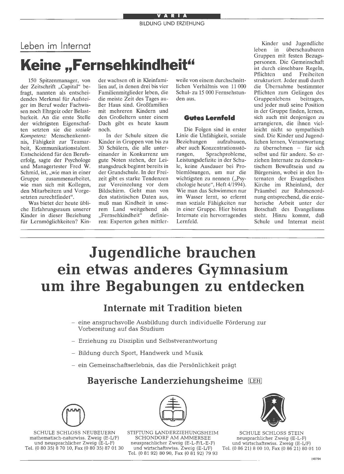 Vorschauseite 1: Leben im Internat: Keine „Fernsehkindheit“