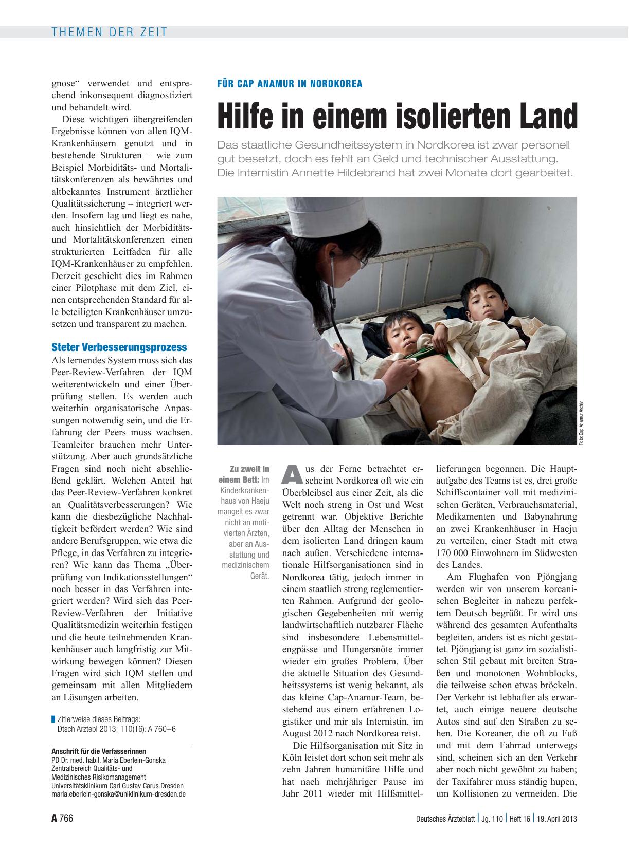 Vorschauseite 1: Für Cap Anamur in Nordkorea: Hilfe in einem isolierten Land