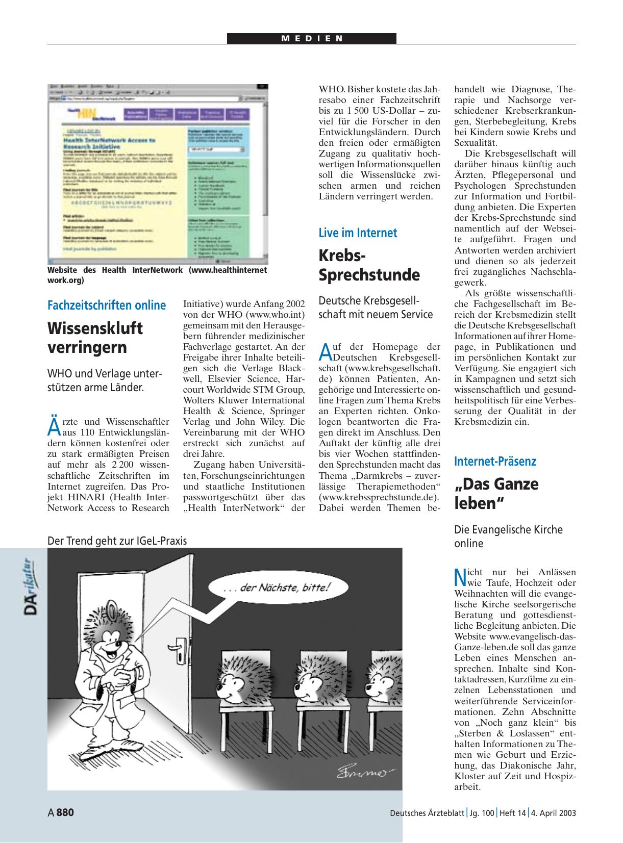 Vorschauseite 1: Internet-Präsenz: „Das Ganze leben“