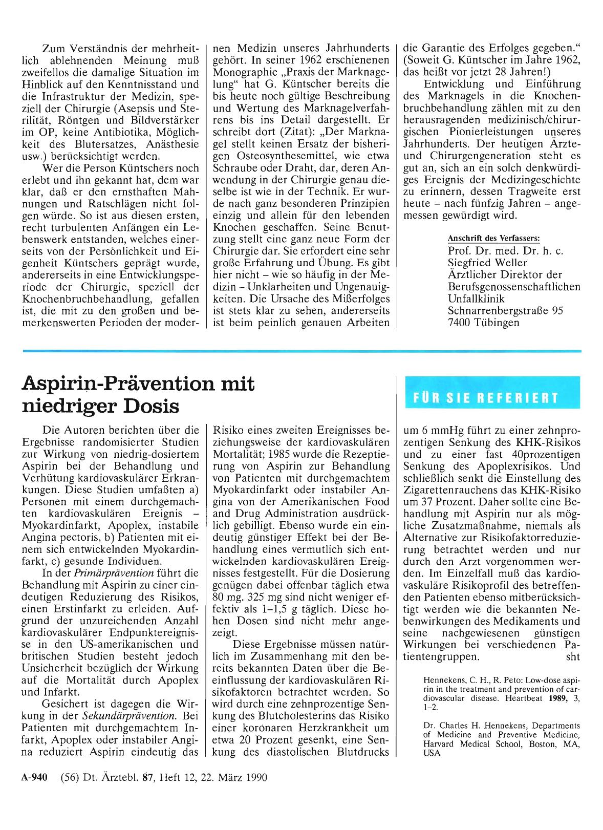Vorschauseite 1: Aspirin-Prävention mit niedriger Dosis