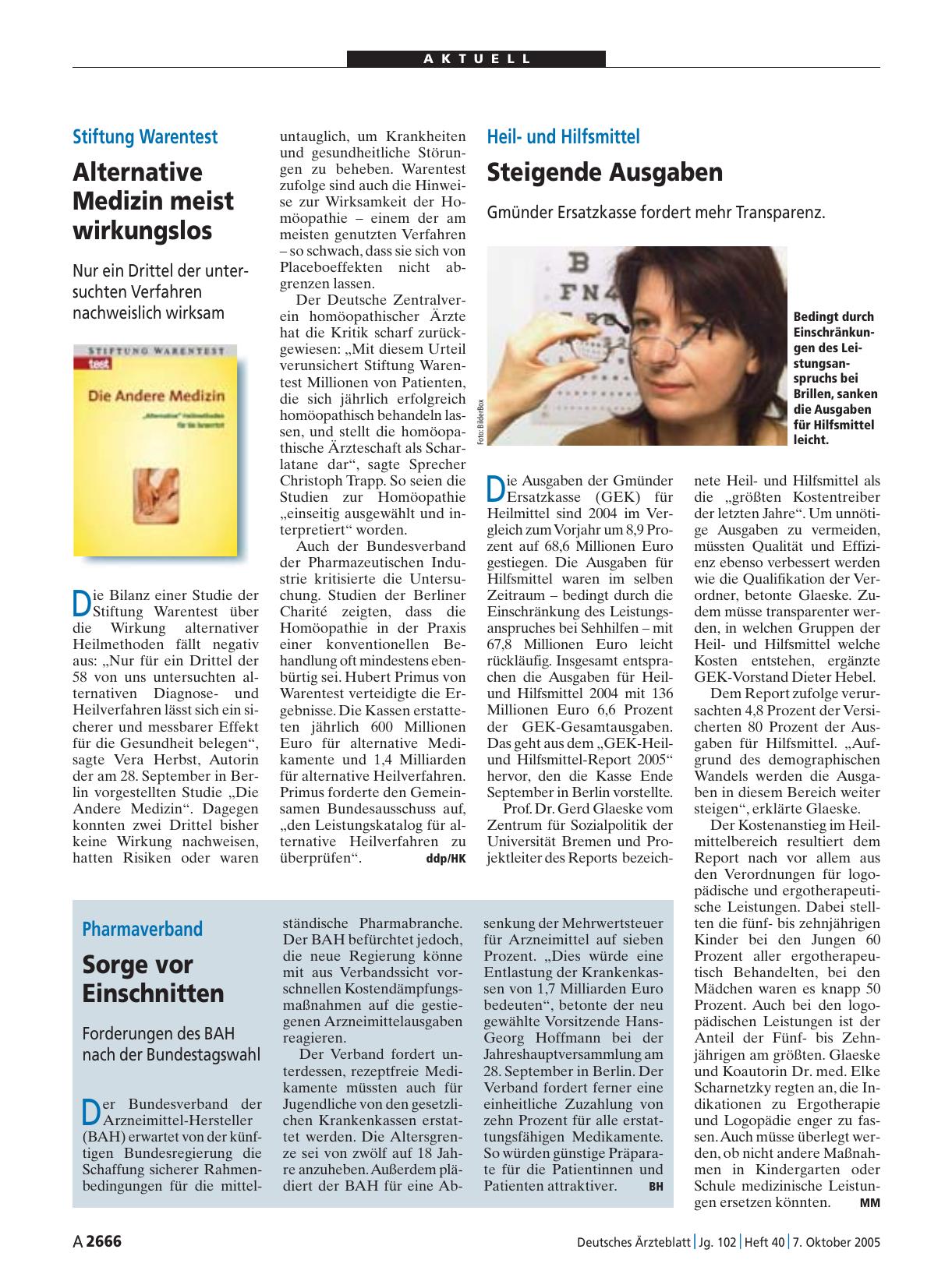 Vorschauseite 1: Stiftung Warentest: Alternative Medizin meist wirkungslos