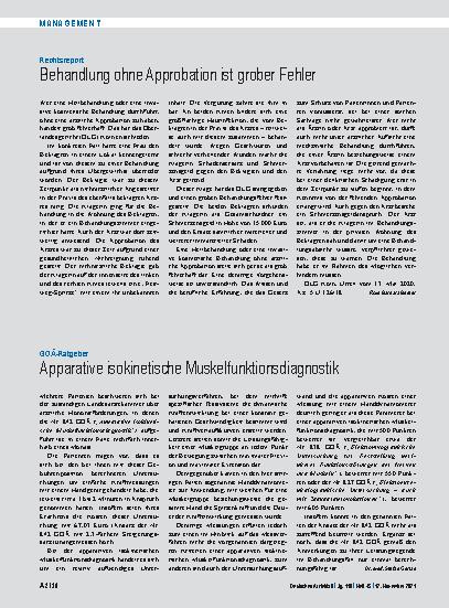 Vorschauseite 1: Rechtsreport: Behandlung ohne Approbation ist grober Fehler