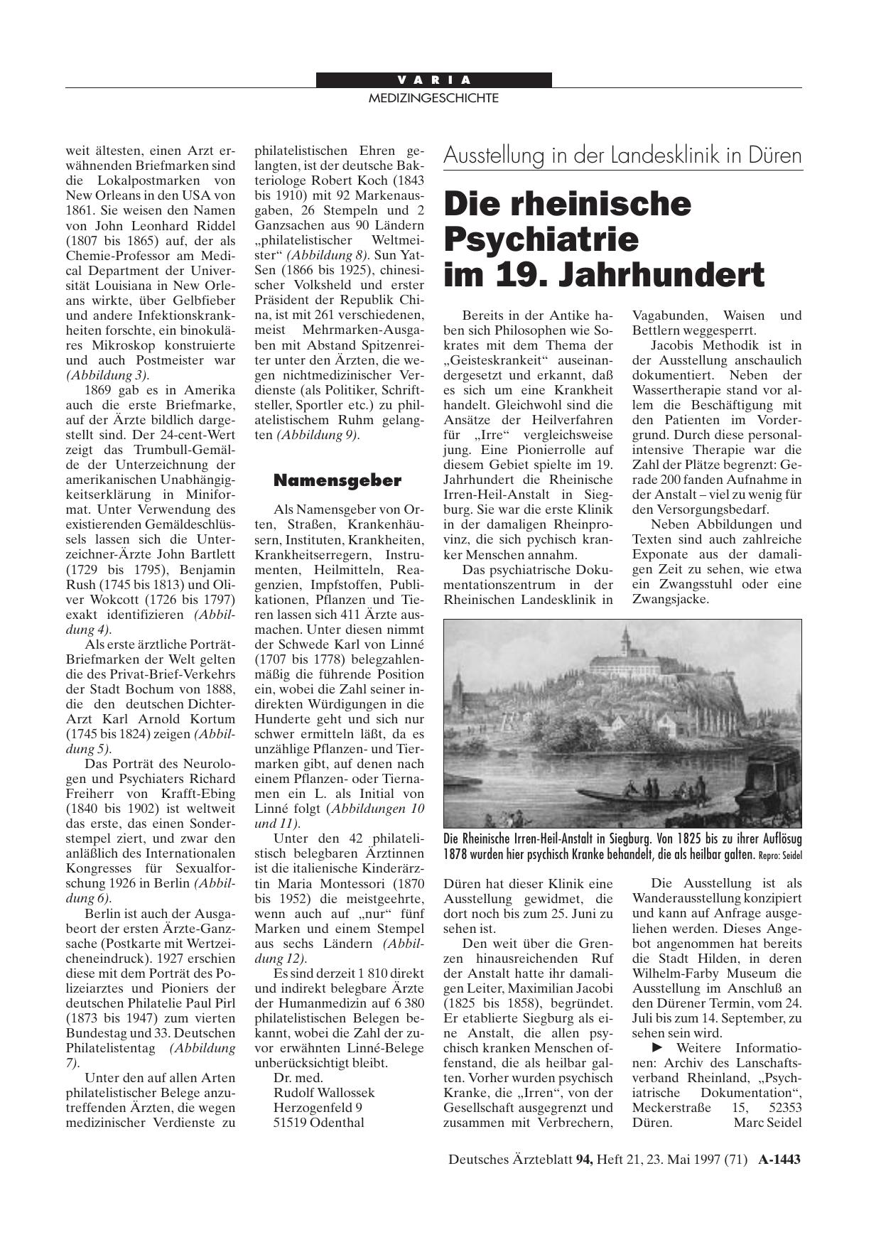 Vorschauseite 1: Ausstellung in der Landesklinik in Düren: Die rheinische Psychiatrie im 19. Jahrhundert