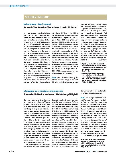 Vorschauseite 1: Myokardinfarkt ohne ST-Hebung: Nutzen früher invasiver Therapie noch nach 15 Jahren