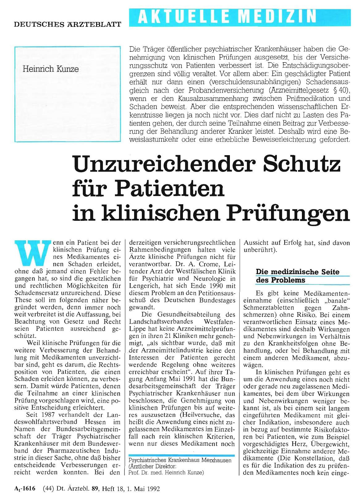 Vorschauseite 1: Unzureichender Schutz für Patienten in klinischen Prüfungen