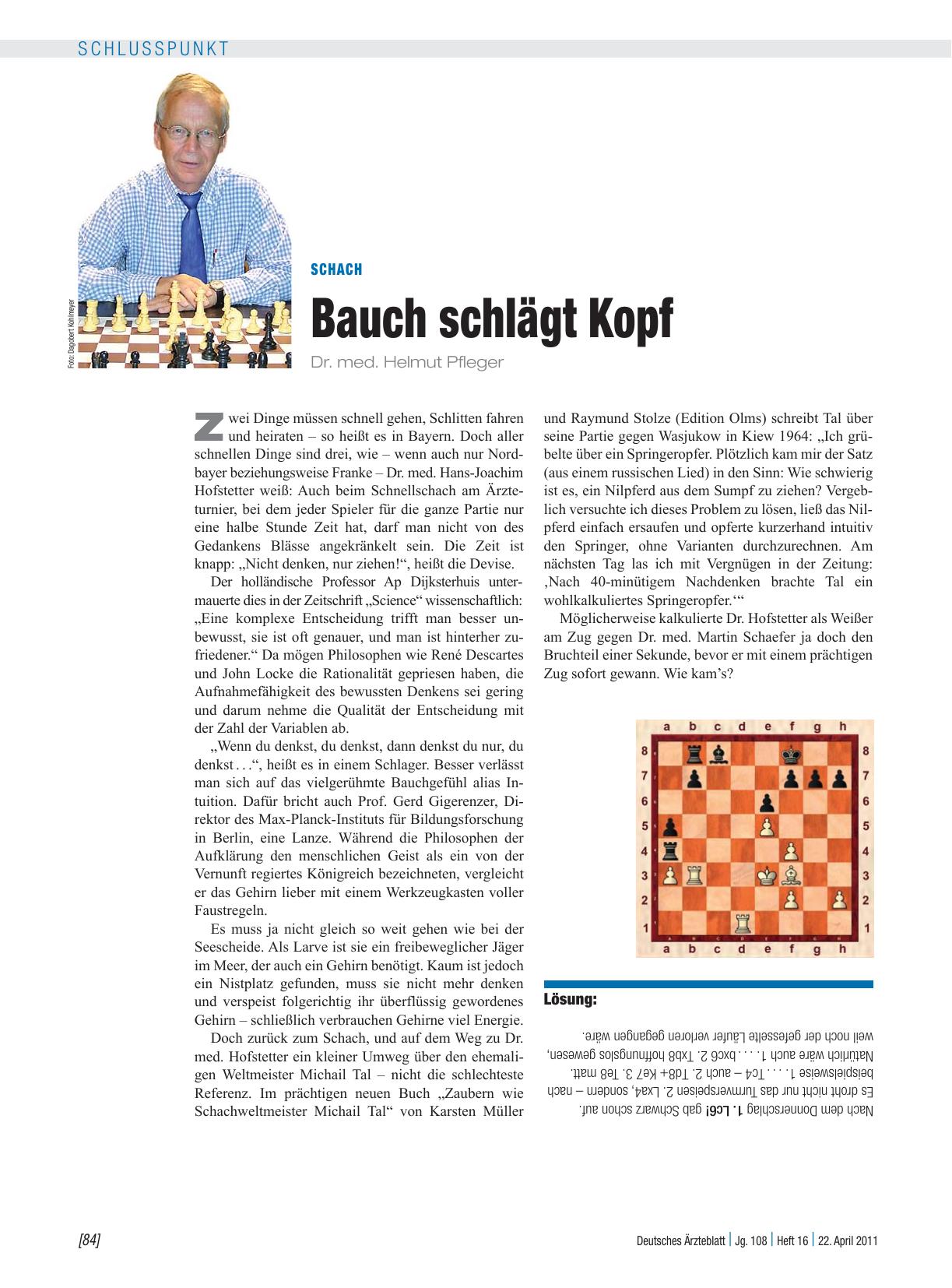 Vorschauseite 1: Schach: Bauch schlägt Kopf