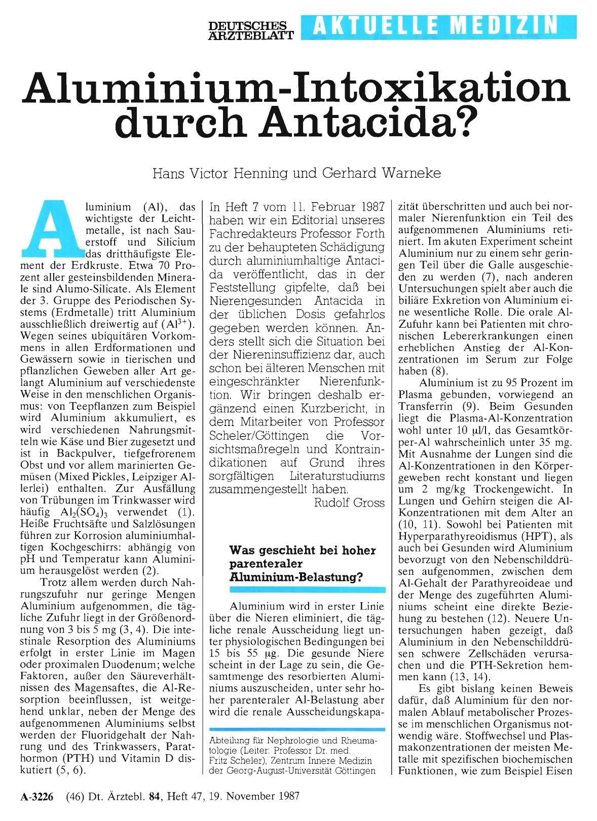 Vorschauseite 1: Aluminium-Intoxikation durch Antacida?