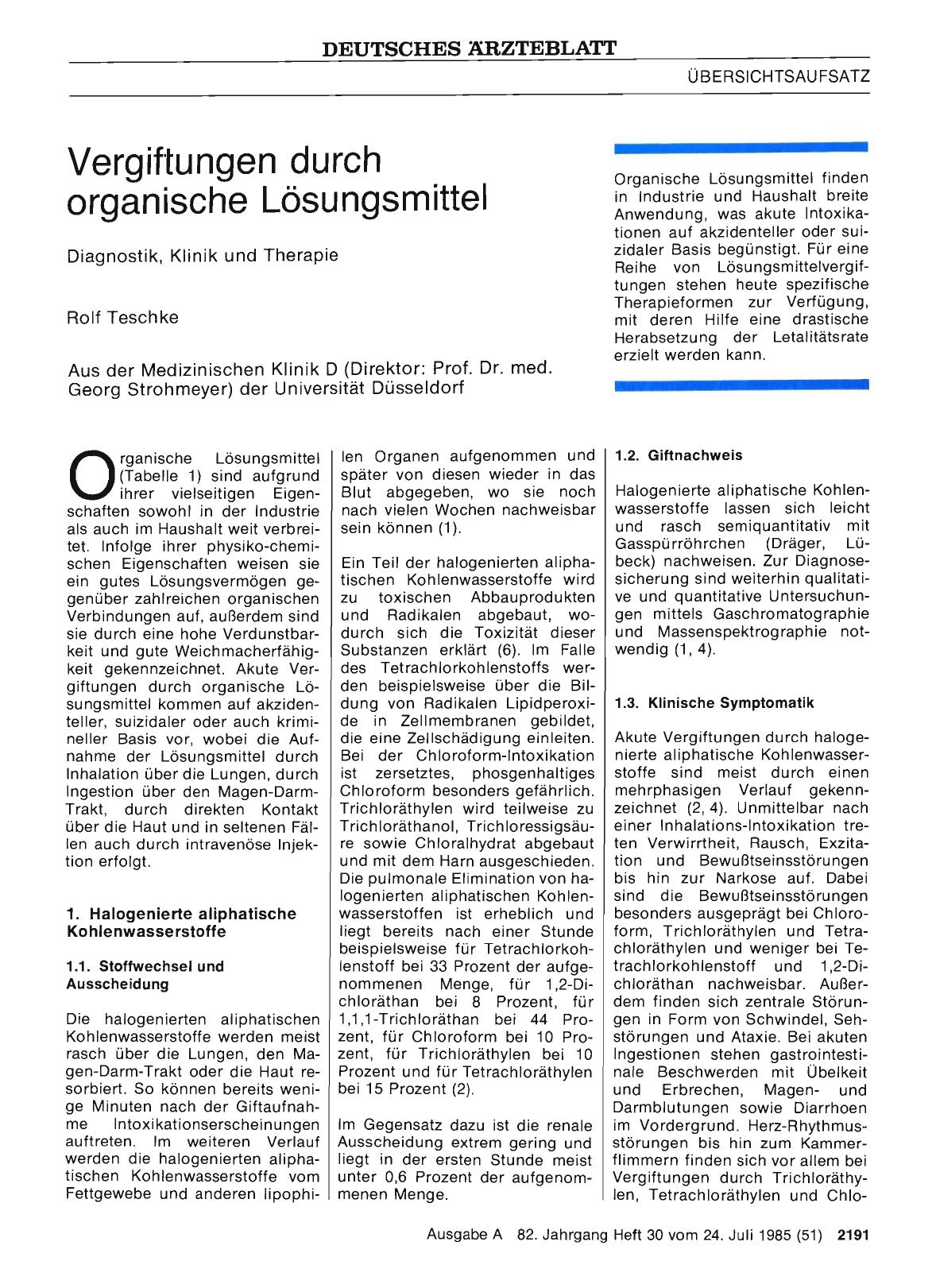 Vorschauseite 1: Vergiftungen durch organische Lösungsmittel