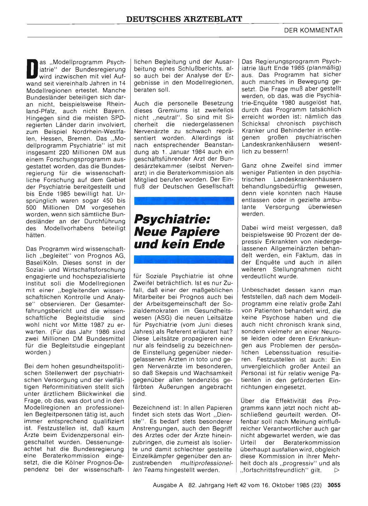 Vorschauseite 1: Psychiatrie: Neue Papiere und kein Ende