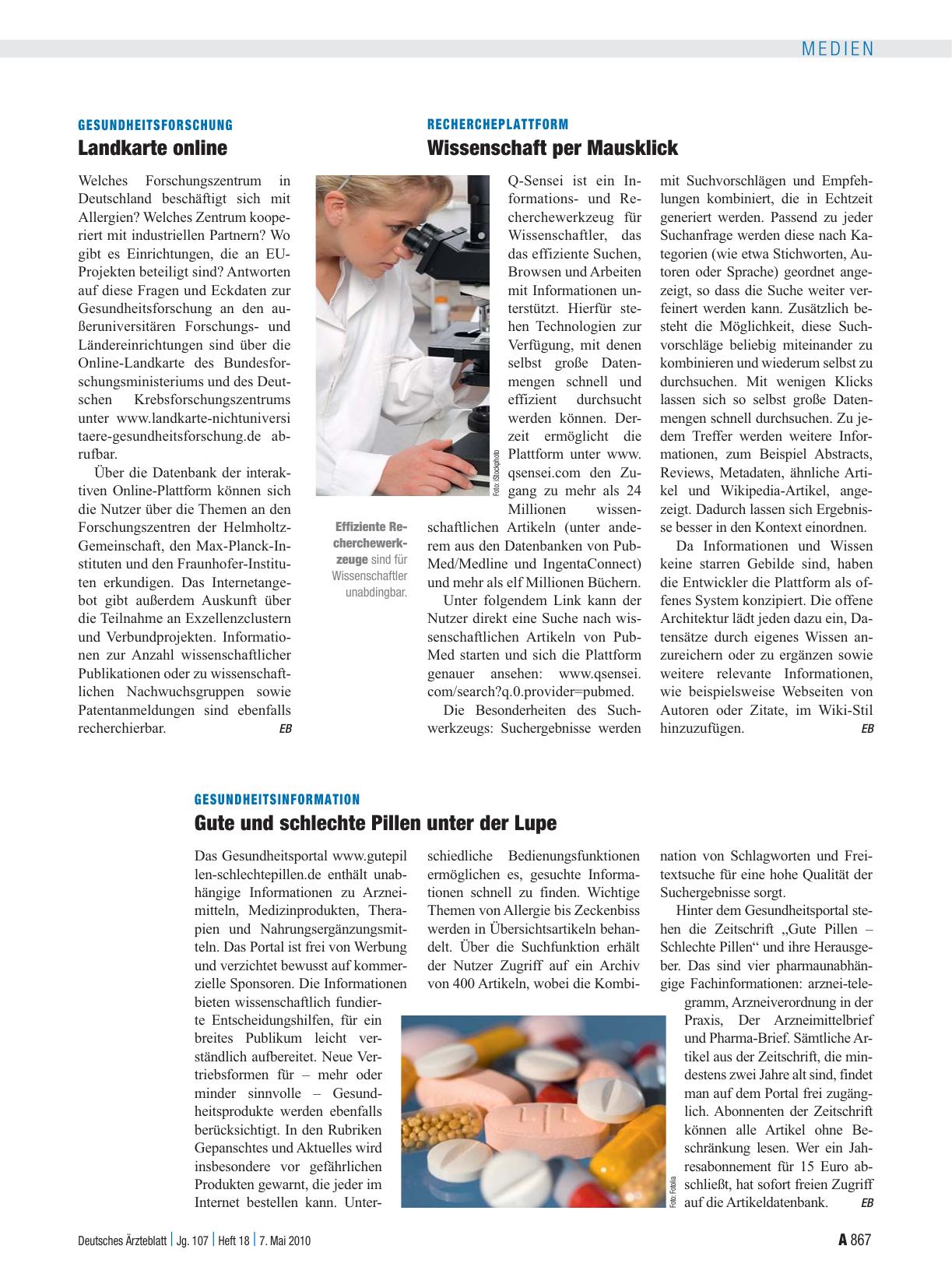 Vorschauseite 1: Gesundheitsforschung: Landkarte online