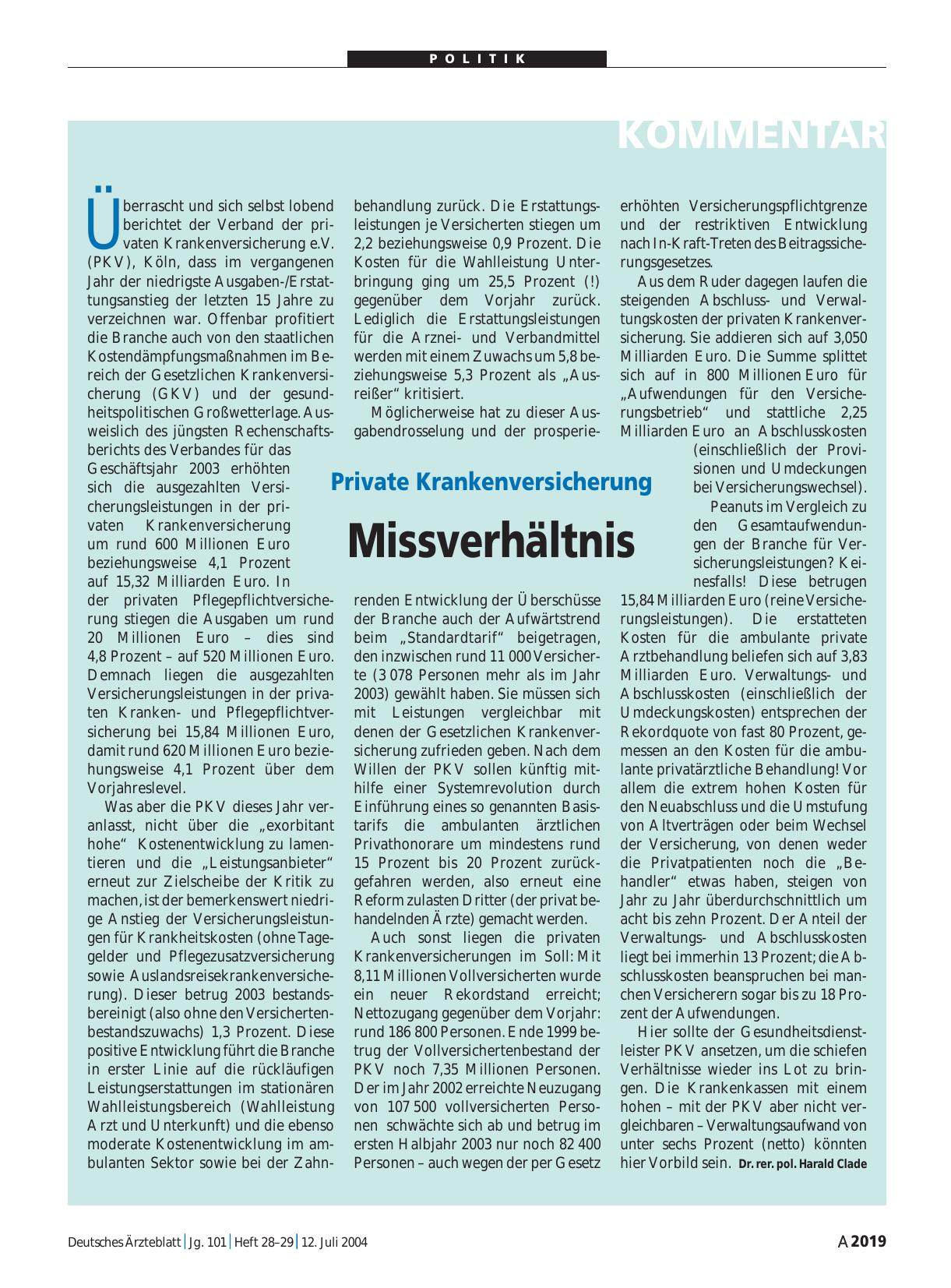 Vorschauseite 1: Private Krankenversicherung: Missverhältnis