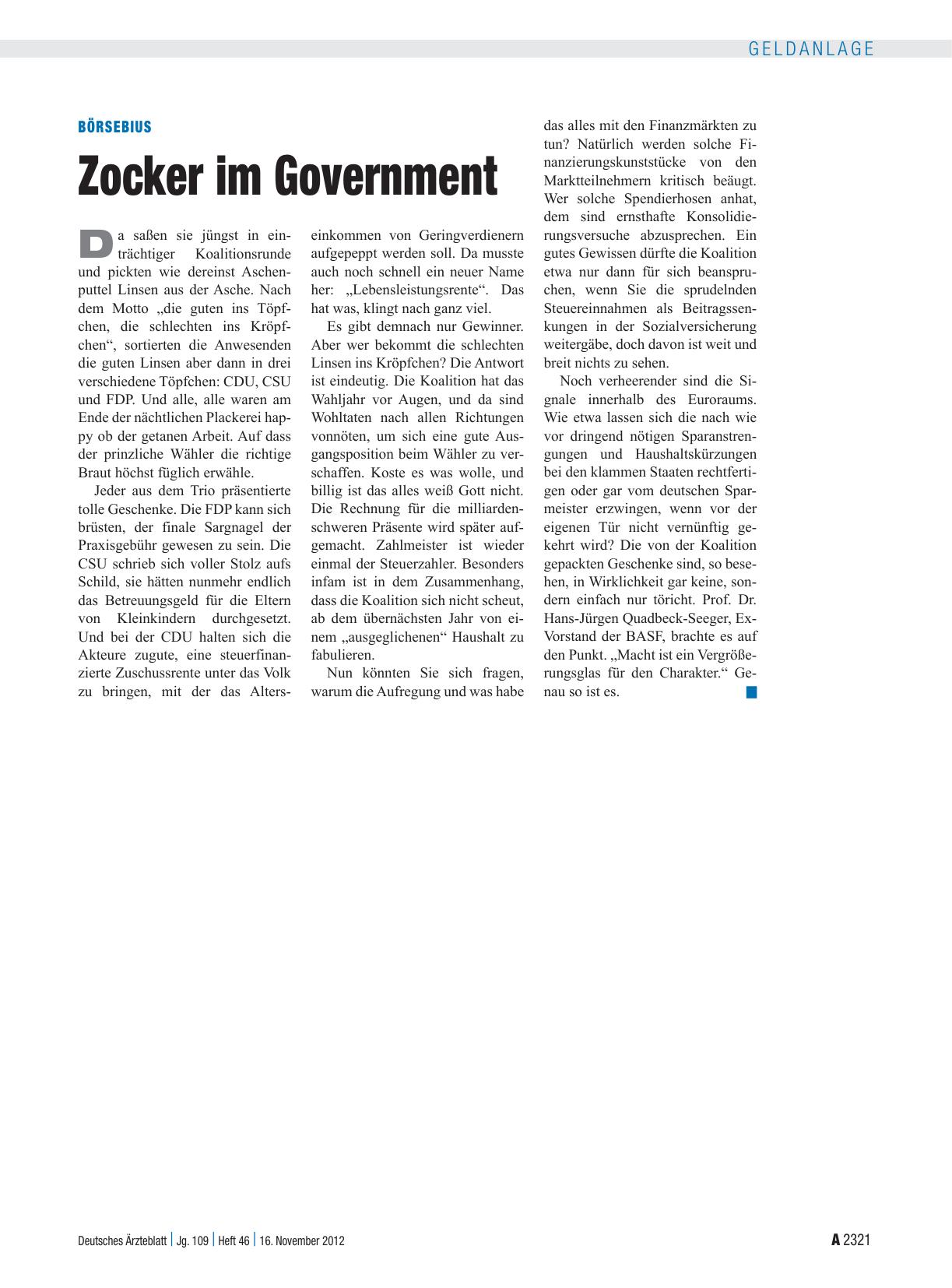 Vorschauseite 1: Börsebius: Zocker im Government