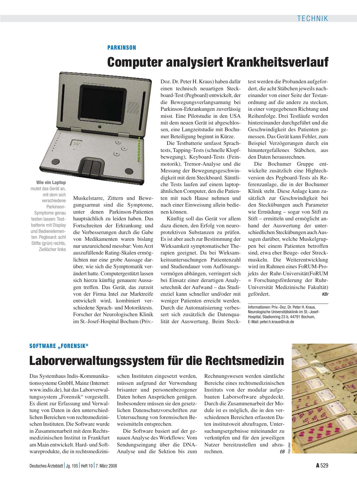 Vorschauseite 1: Parkinson: Computer analysiert Krankheitsverlauf