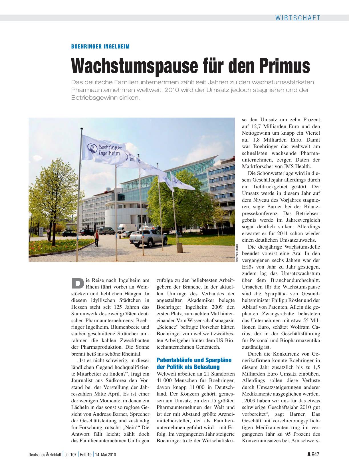 Vorschauseite 1: Boehringer Ingelheim: Wachstumspause für den Primus