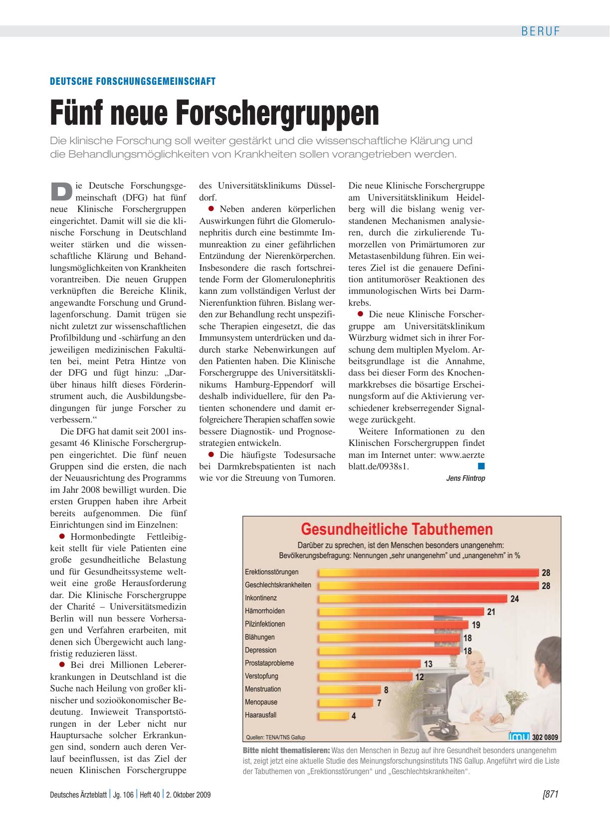 Vorschauseite 1: Deutsche Forschungsgemeinschaft: Fünf neue Forschergruppen
