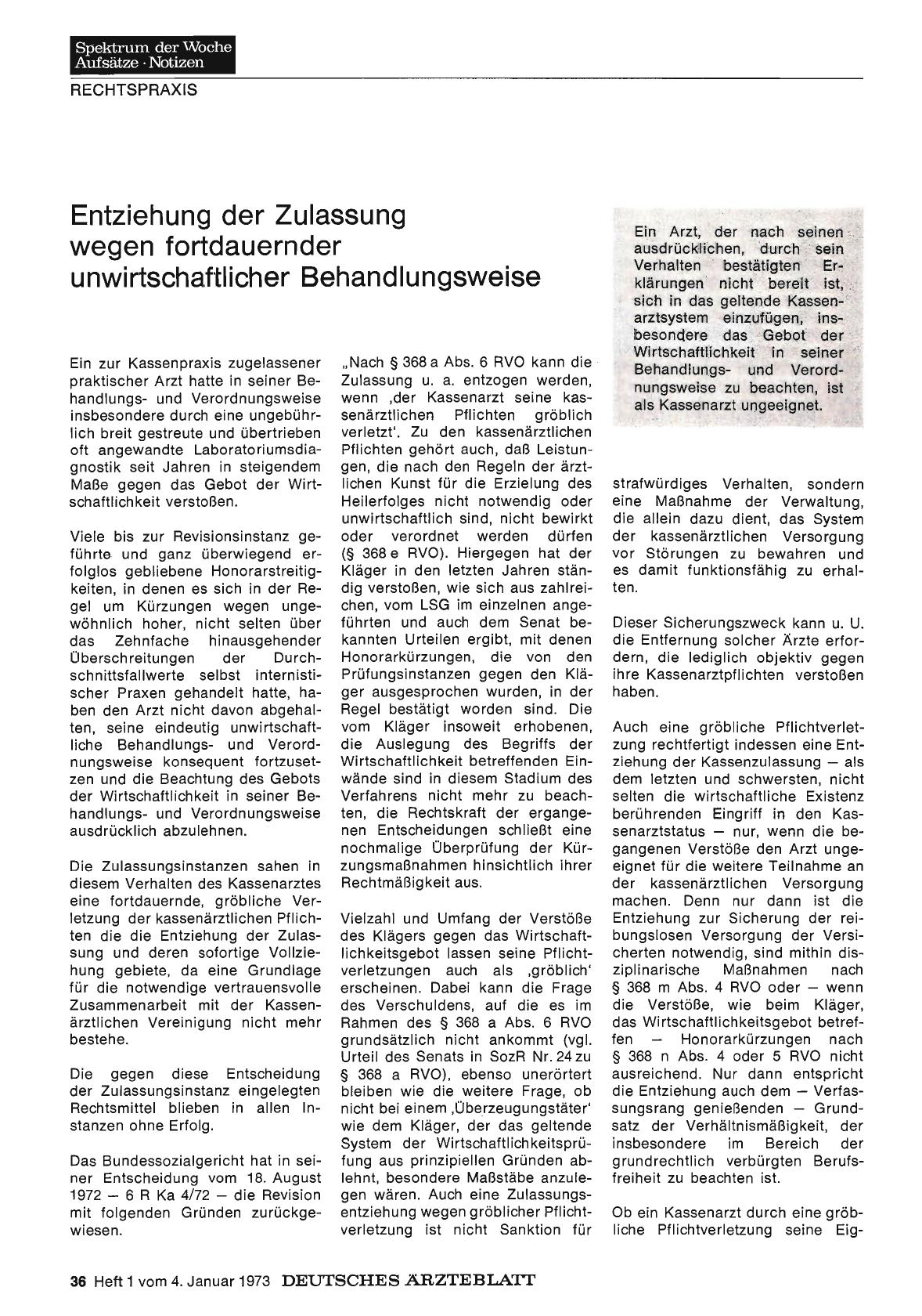 Vorschauseite 1: Entziehung der Zulassung wegen fortdauernder unwirtschaftlicher Behandlungsweise
