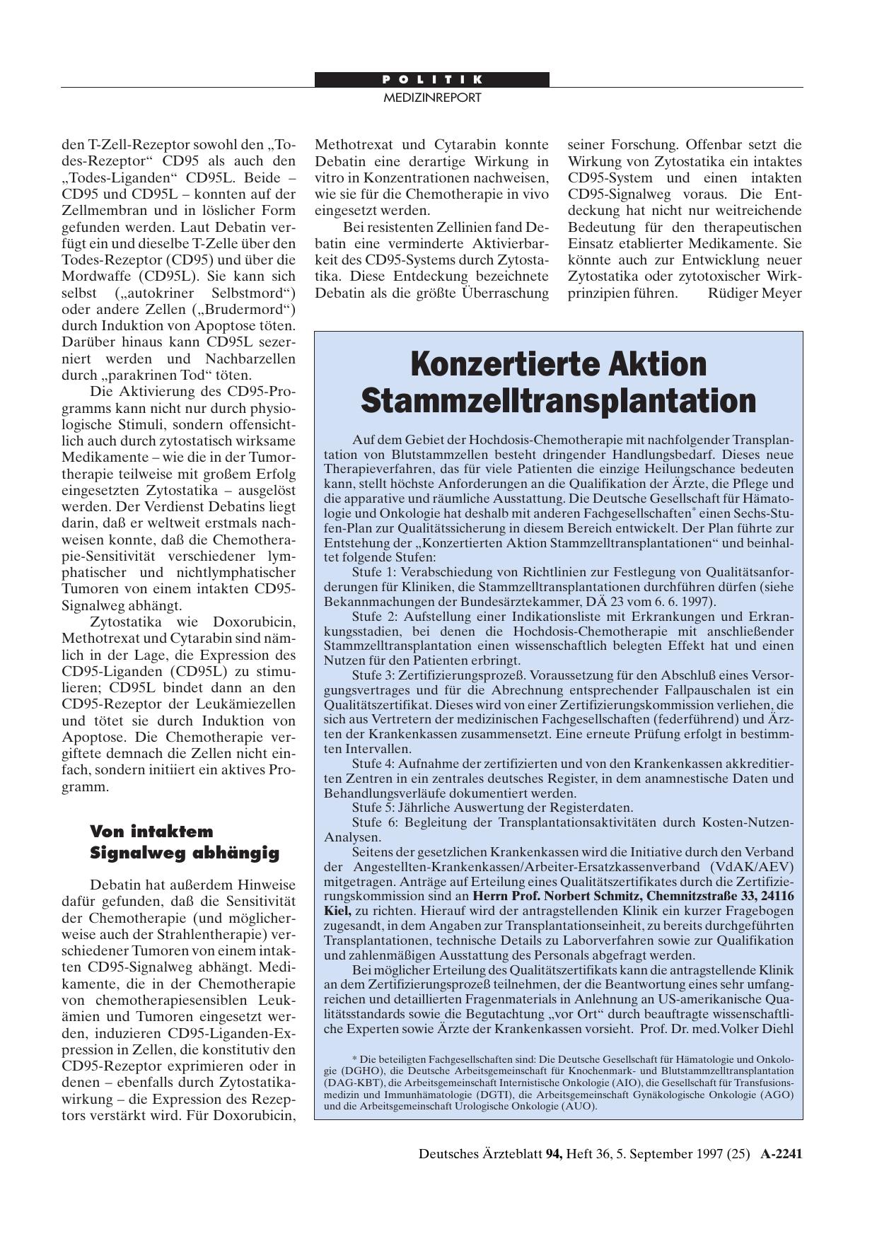 Vorschauseite 1: Konzertierte AktionStammzelltransplantation