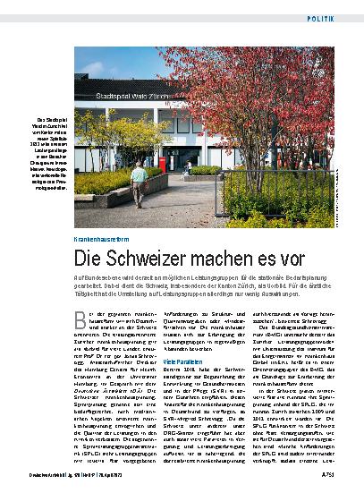 Vorschauseite 1: Krankenhausreform: Die Schweizer machen es vor.