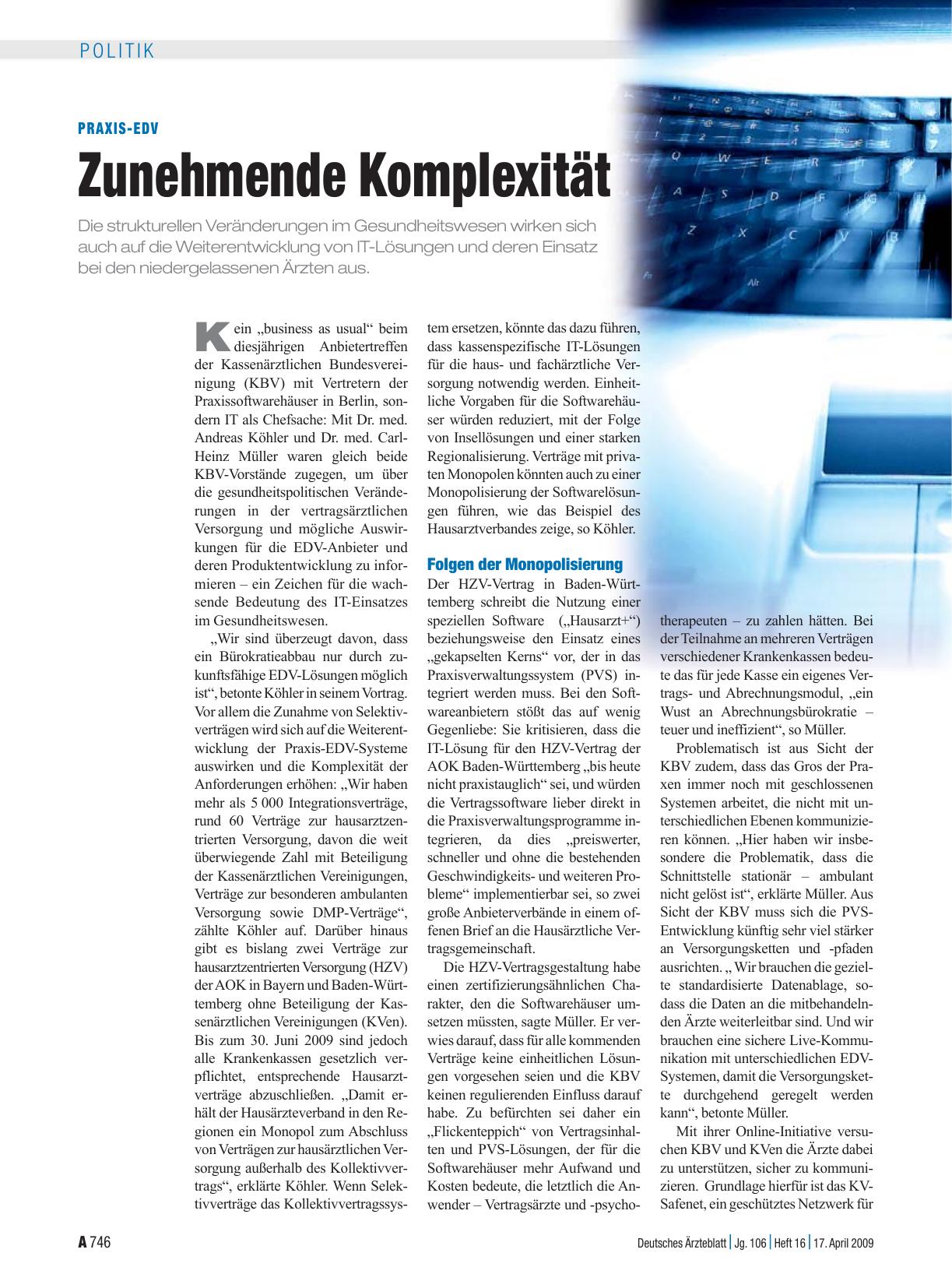 Vorschauseite 1: Praxis-EDV: Zunehmende Komplexität