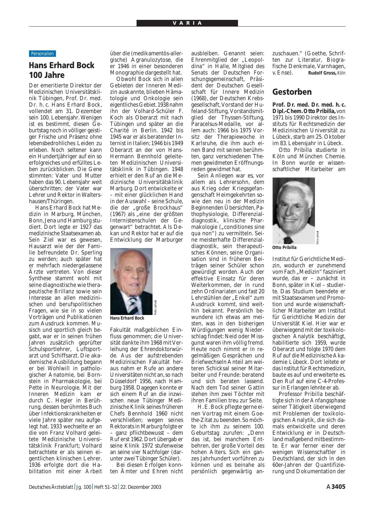 Vorschauseite 1: Hans Erhard Bock: 100 Jahre