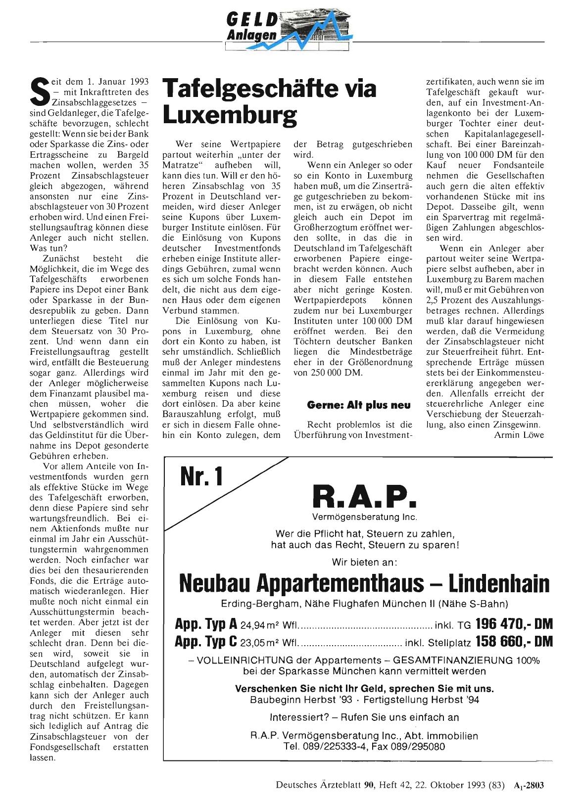 Vorschauseite 1: Tafelgeschäfte via Luxemburg