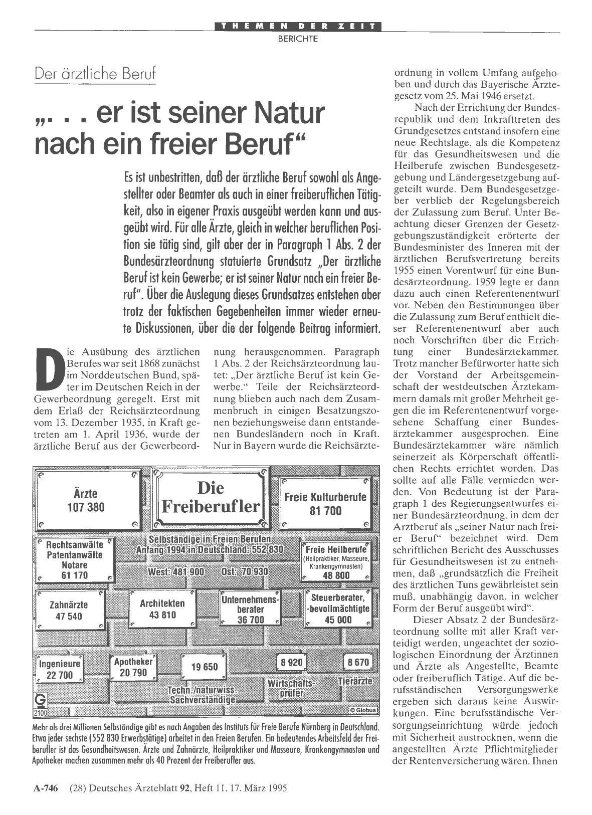 Vorschauseite 1: Der ärztliche Beruf: „. .. er ist seiner Natur nach ein freier Beruf“