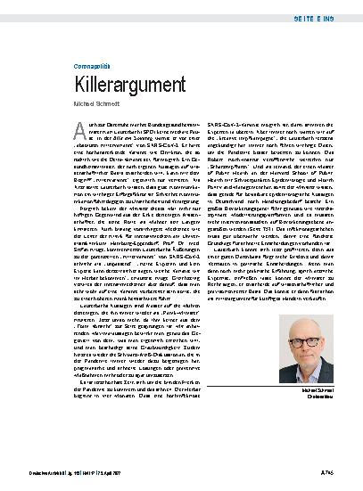 Vorschauseite 1: Coronapolitik: Killerargument