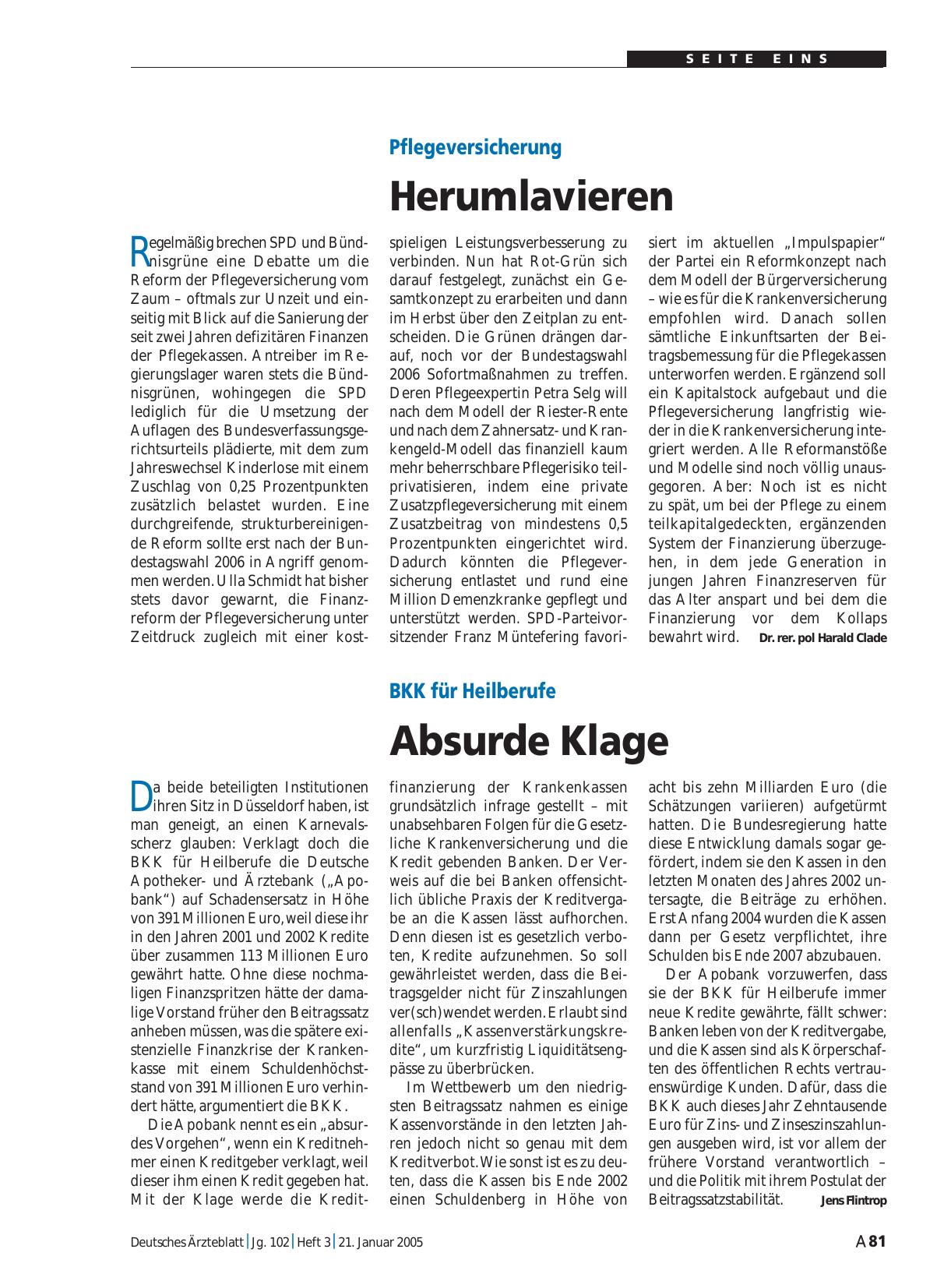 Vorschauseite 1: Pflegeversicherung: Herumlavieren