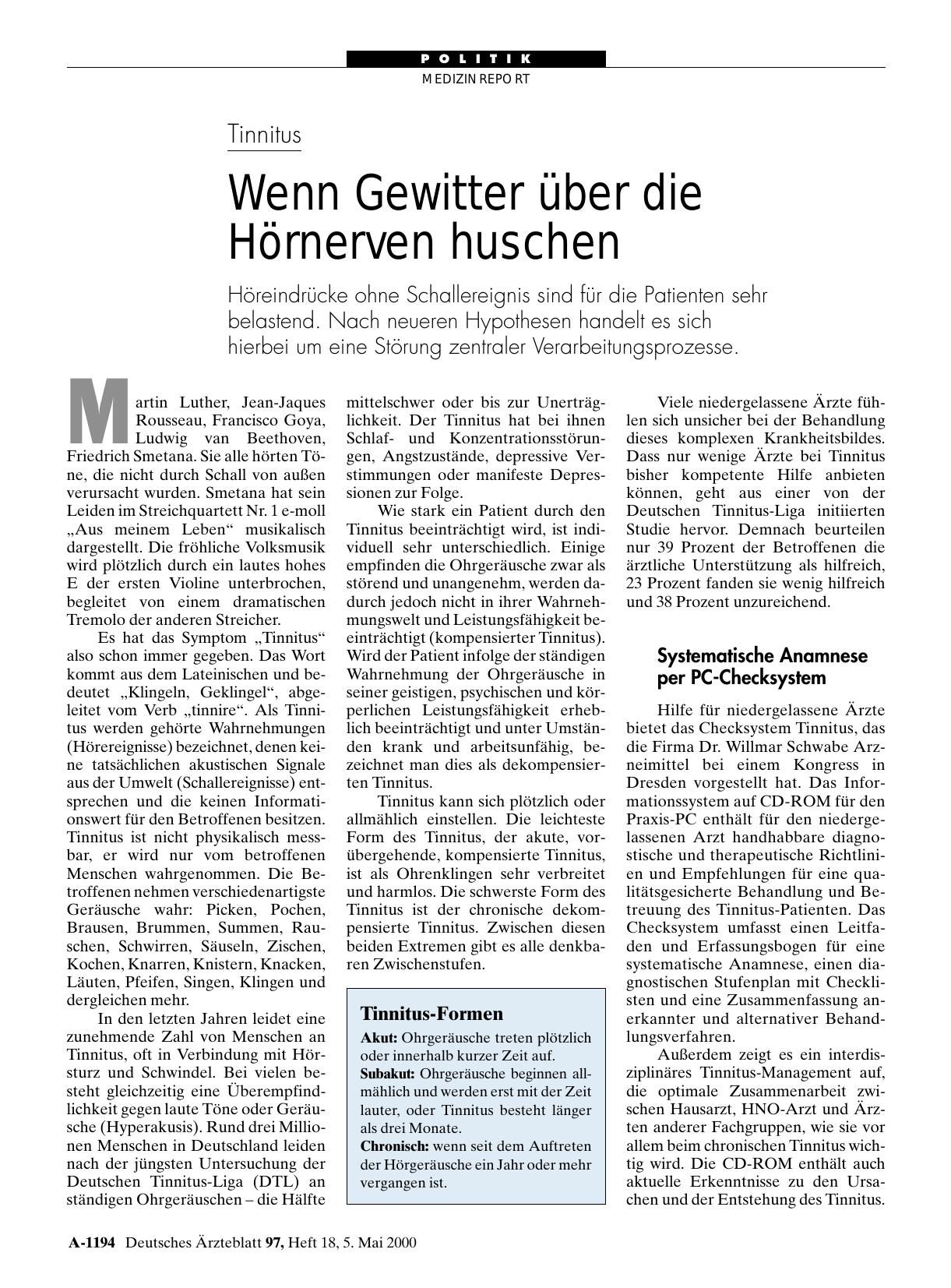 Vorschauseite 1: Tinnitus: Wenn Gewitter über die Hörnerven huschen