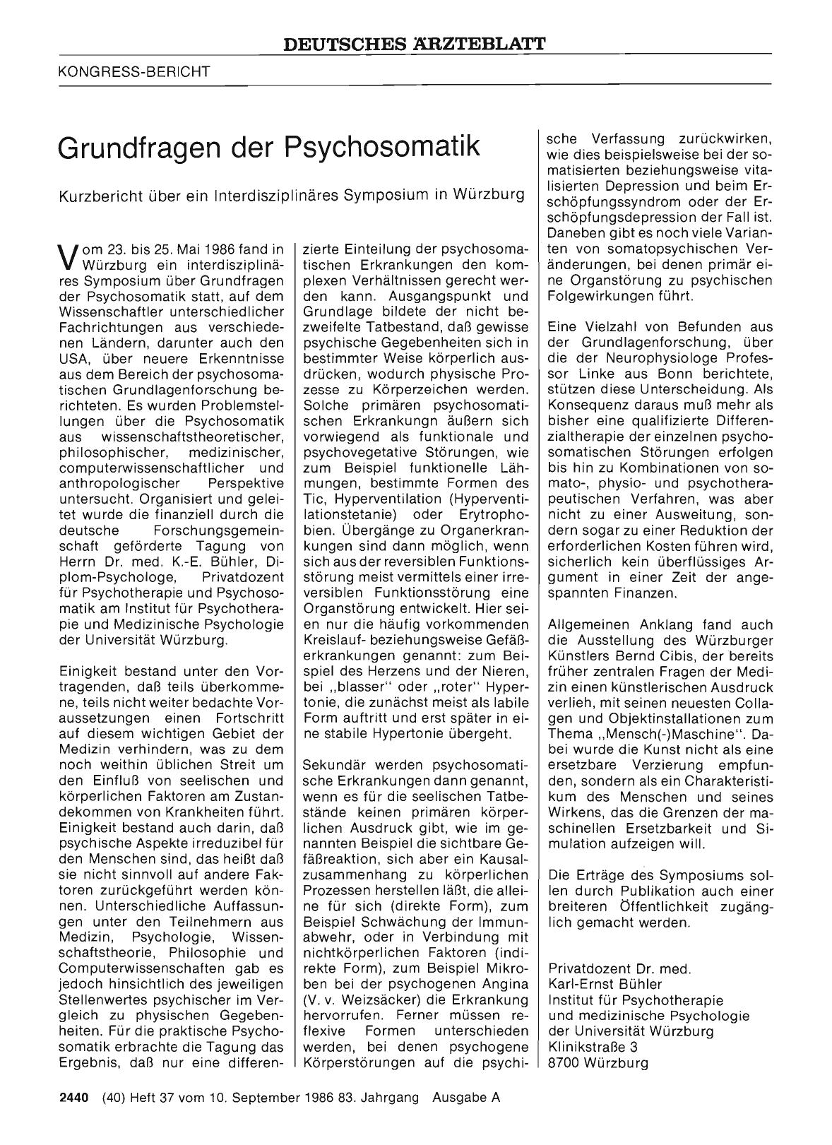 Vorschauseite 1: Grundfragen der Psychosomatik