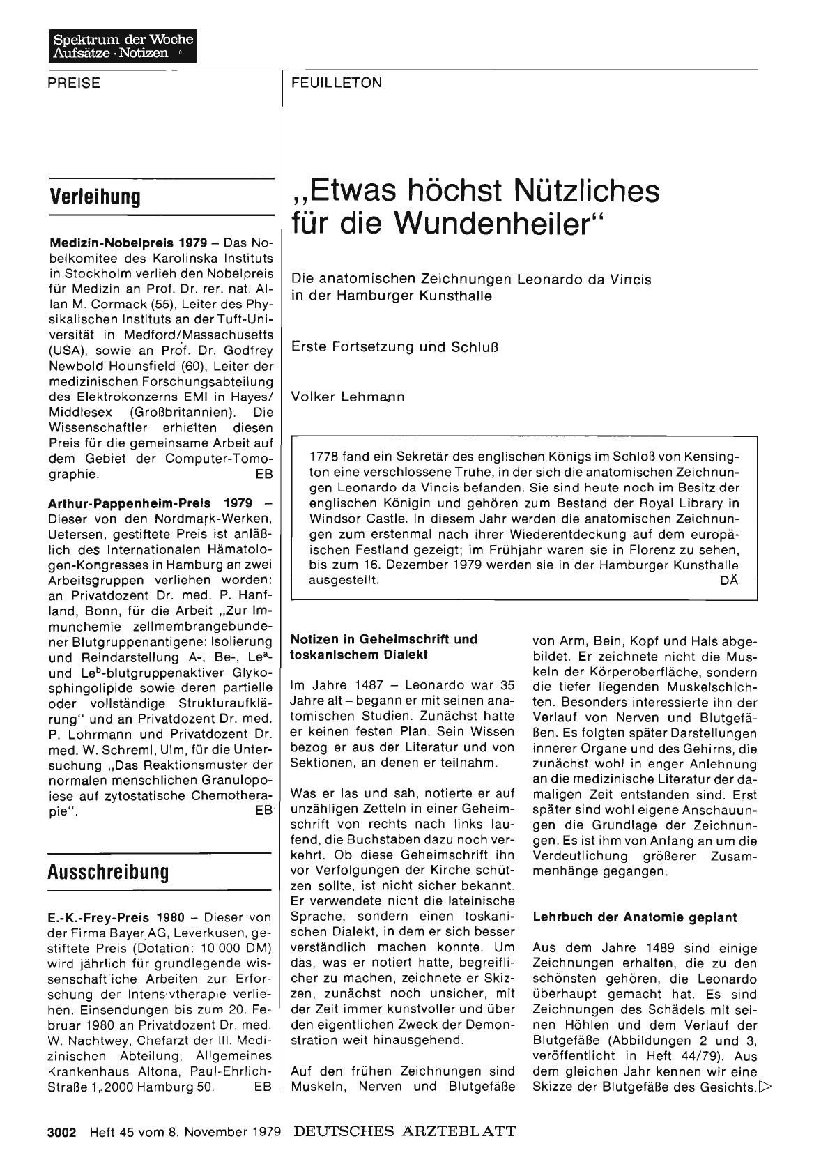 Vorschauseite 1: „Etwas höchst Nützliches für die Wundenheiler“: Die anatomischen Zeichnungen Leonardo da Vincis in der Hamburger Kunsthalle
