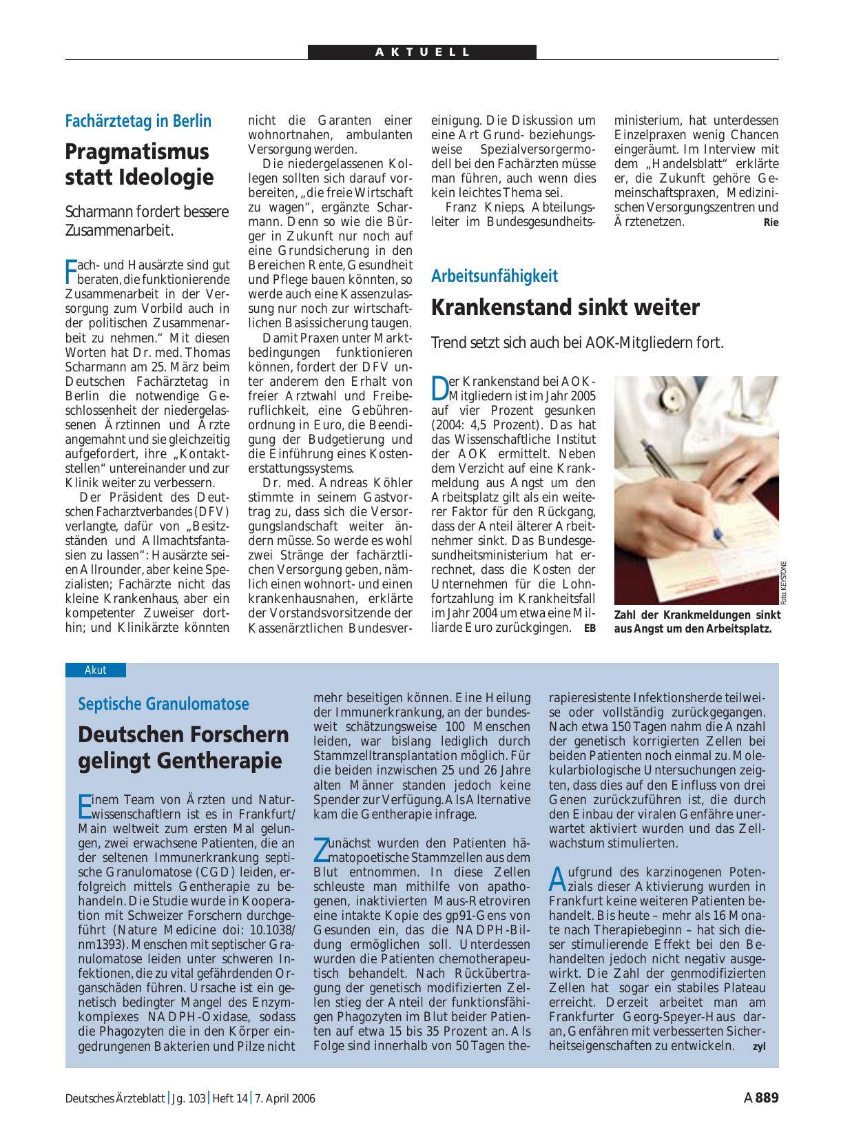 Vorschauseite 1: Arbeitsunfähigkeit: Krankenstand sinkt weiter