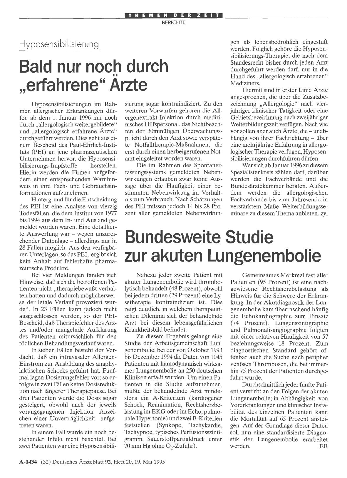Vorschauseite 1: Bundesweite Studie zur akuten Lungenembolie