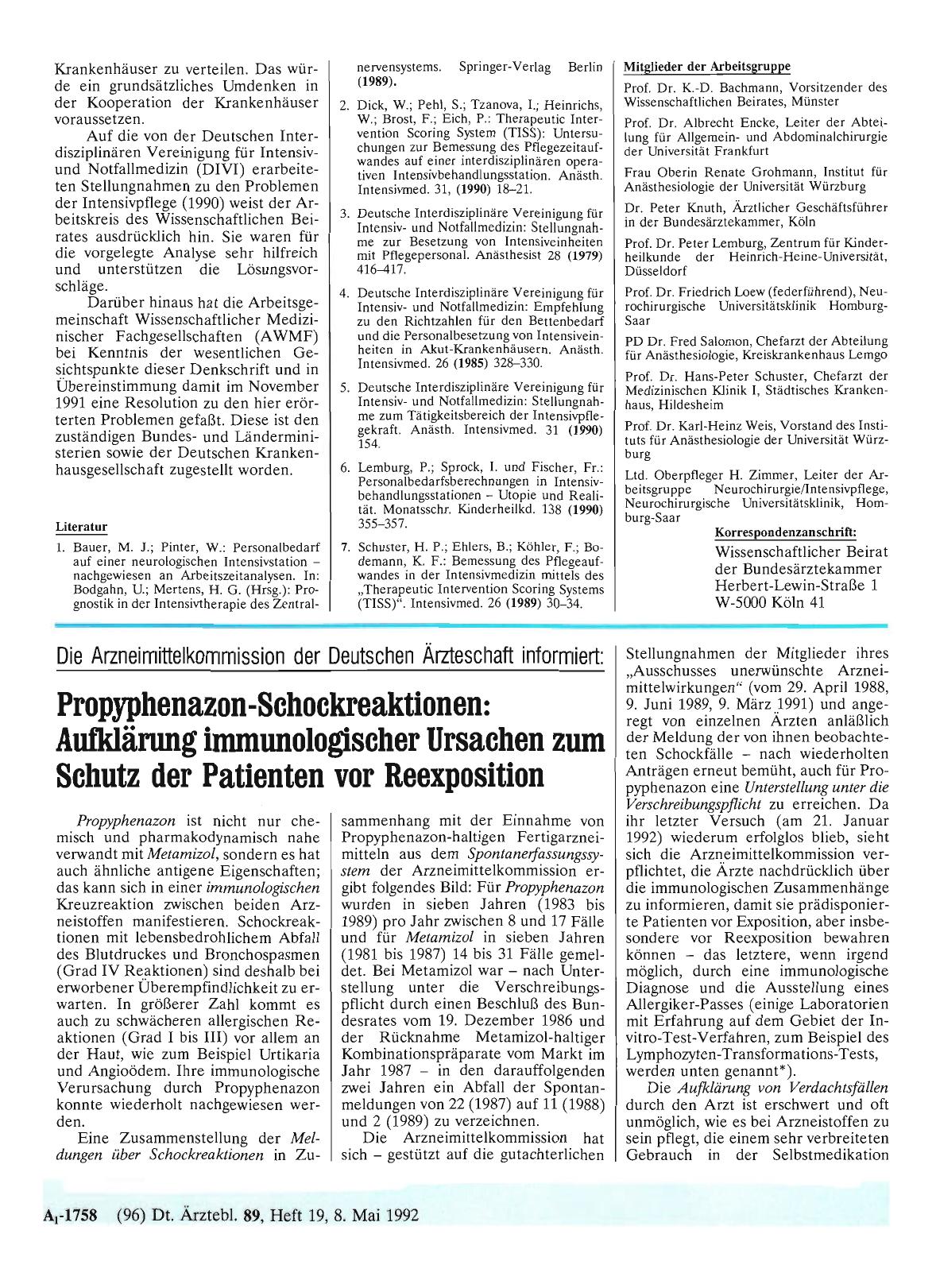 Vorschauseite 1: Die Arzneimittelkommission der Deutschen Ärzteschaft informiert: Propyphenazon-Schockreaktionen: Aufklärung immunologischer Ursachen zum Schutz der Patienten vor Reexposition