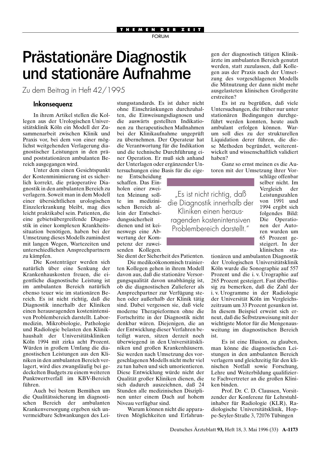 Vorschauseite 1: Prästationäre Diagnostik und stationäre Aufnahme: Inkonsequenz