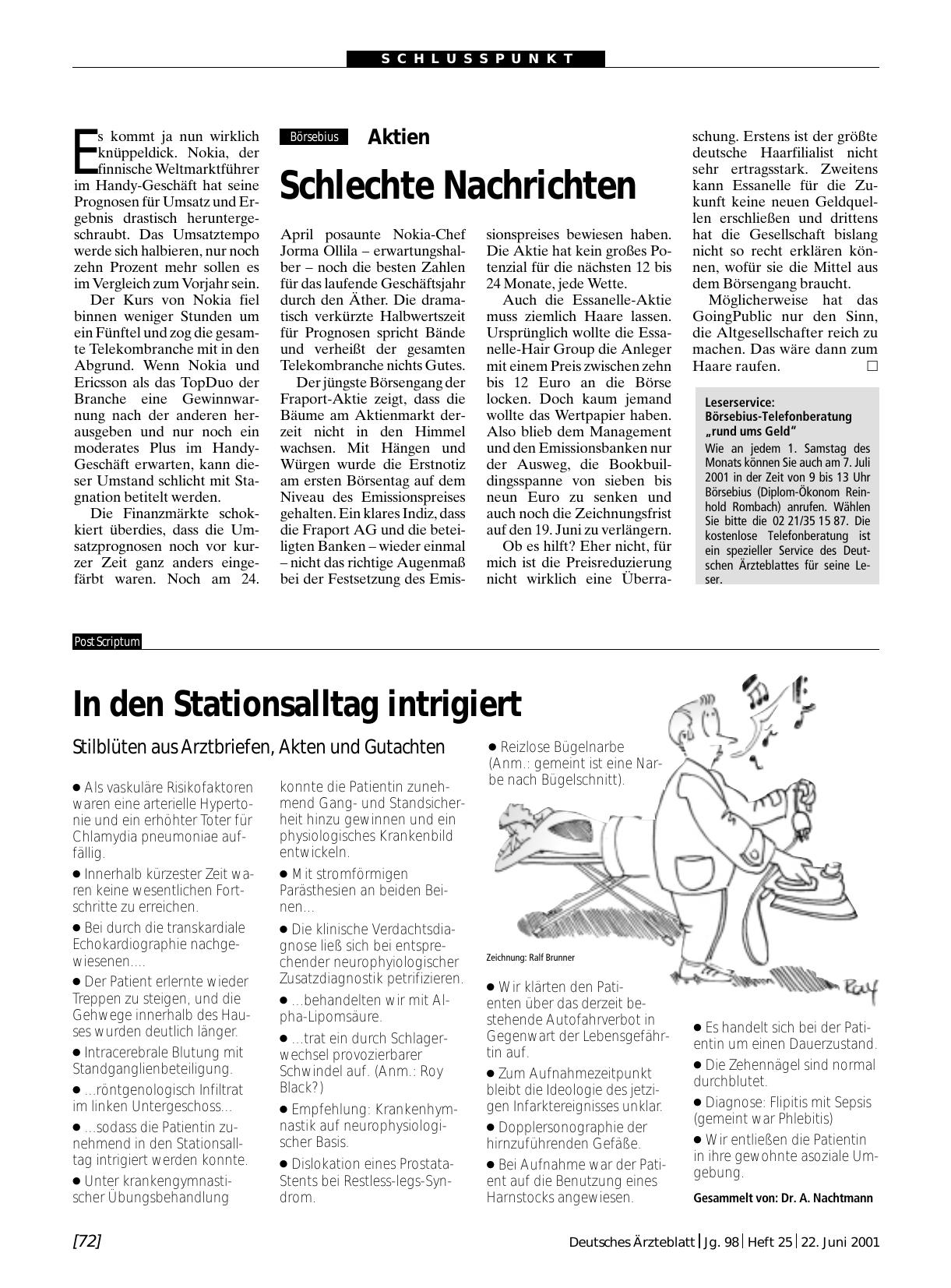 Vorschauseite 1: Leserservice: Börsebius-Telefonberatung „rund ums Geld“