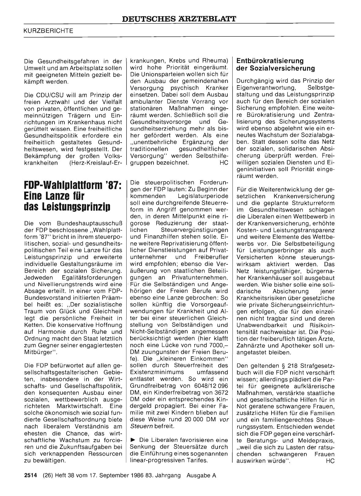 Vorschauseite 1: FDP-Wahlplattform '87: Eine Lanze für das Leistungsprinzip