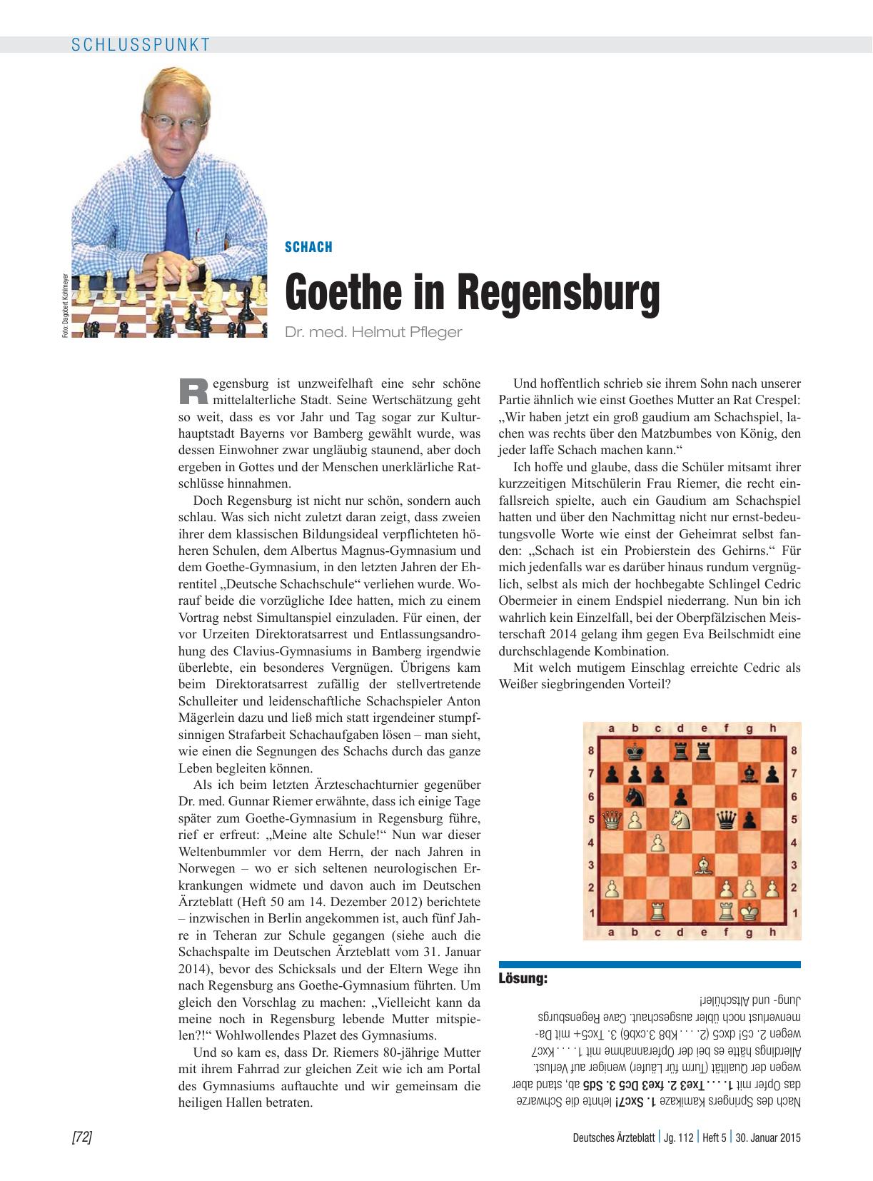 Vorschauseite 1: Schach: Goethe in Regensburg