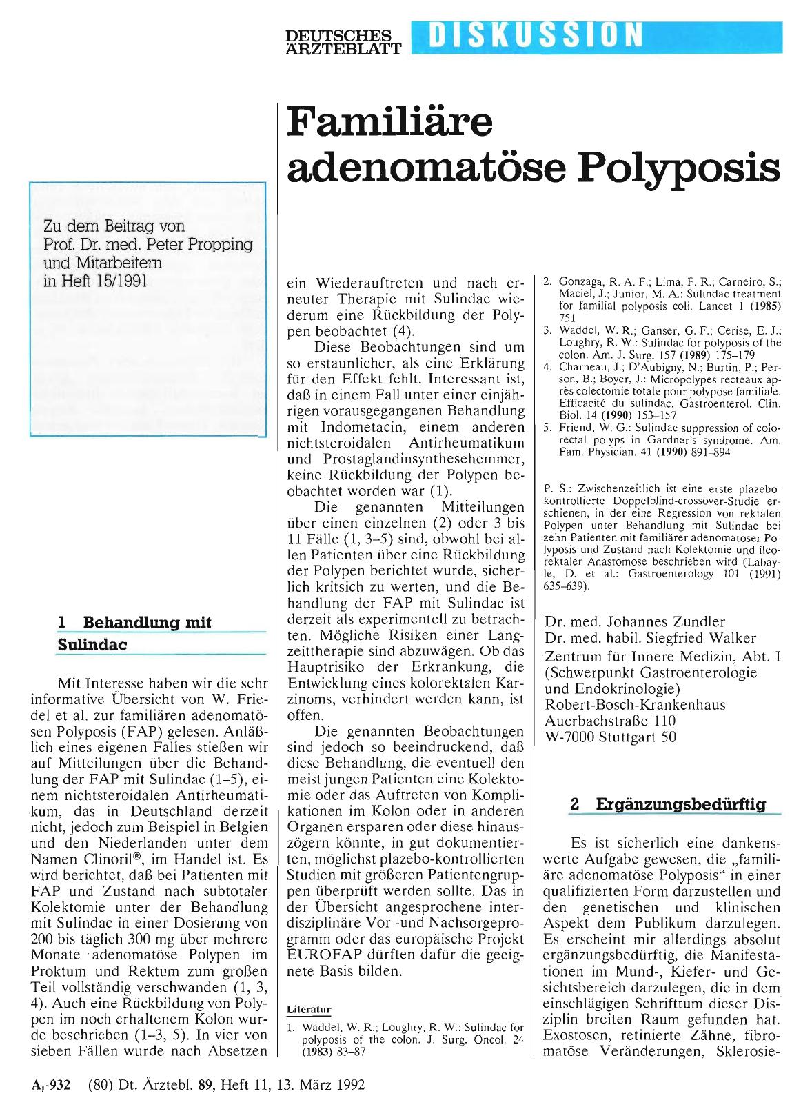 Vorschauseite 1: Familiäre adenomatöse Polyposis: 1 Behandlung mit Sulindac