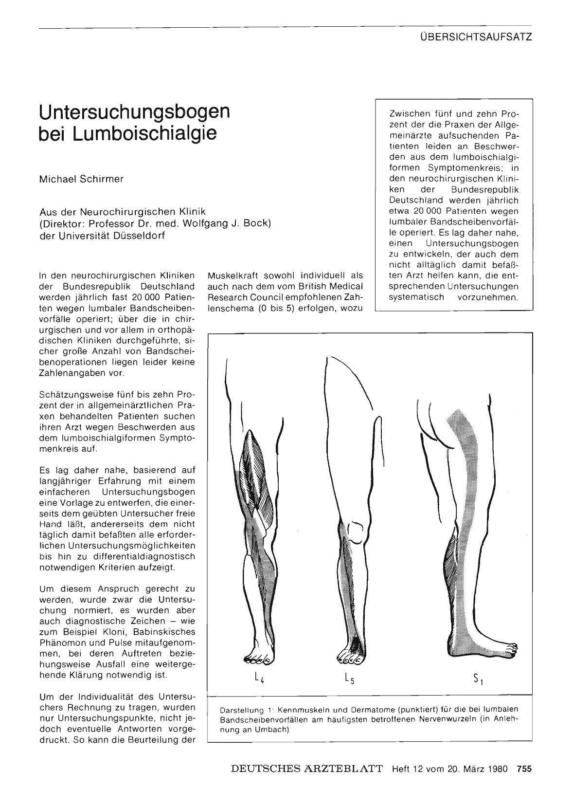 Vorschauseite 1: Untersuchungsbogen bei Lumboischialgie