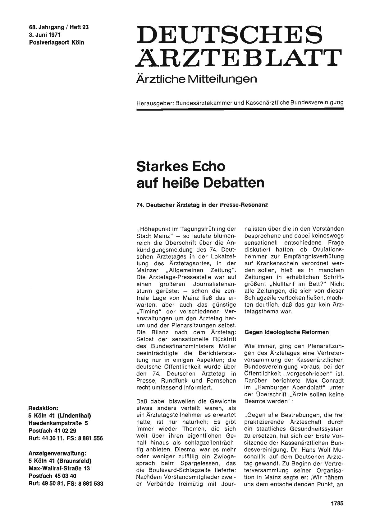 Vorschauseite 1: Starkes Echo auf heiße Debatten: 74. Deutscher Ärztetag in der Presse-Resonanz (Teil 1)