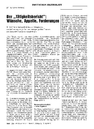 Vorschauseite 1: Der „Tätigkeitsbericht“: Wünsche, Appelle, Forderungen