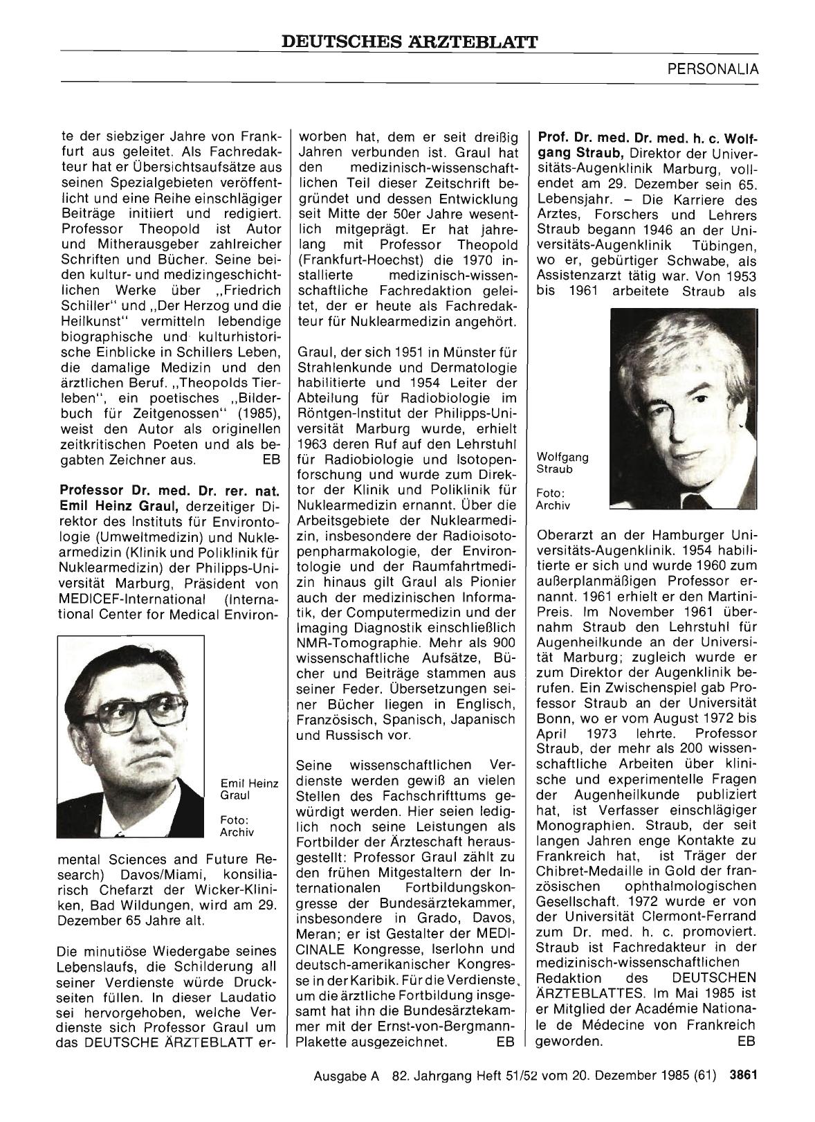Vorschauseite 1: Geburtstage: Prof. Dr. med. Dr. med. h. c. Wolfgang Straub