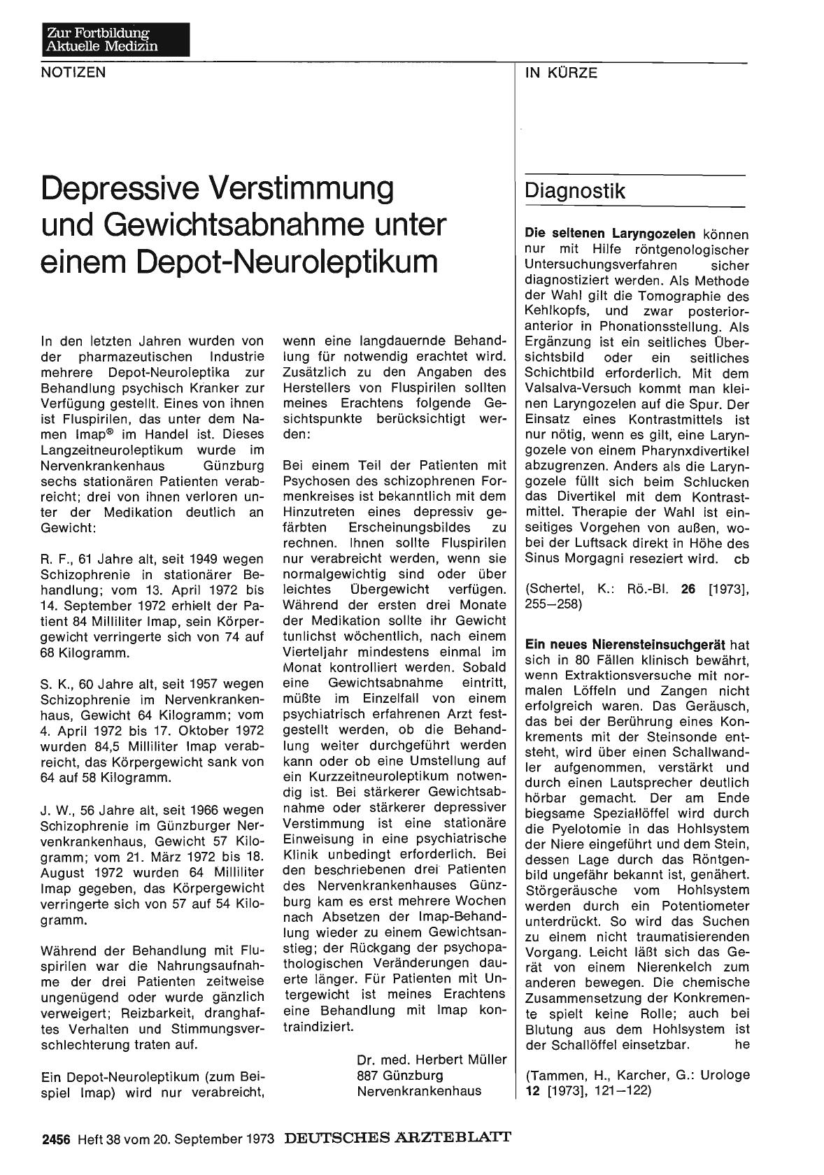 Vorschauseite 1: Depressive Verstimmung und Gewichtsabnahme unter einem Depot-Neuroleptikum