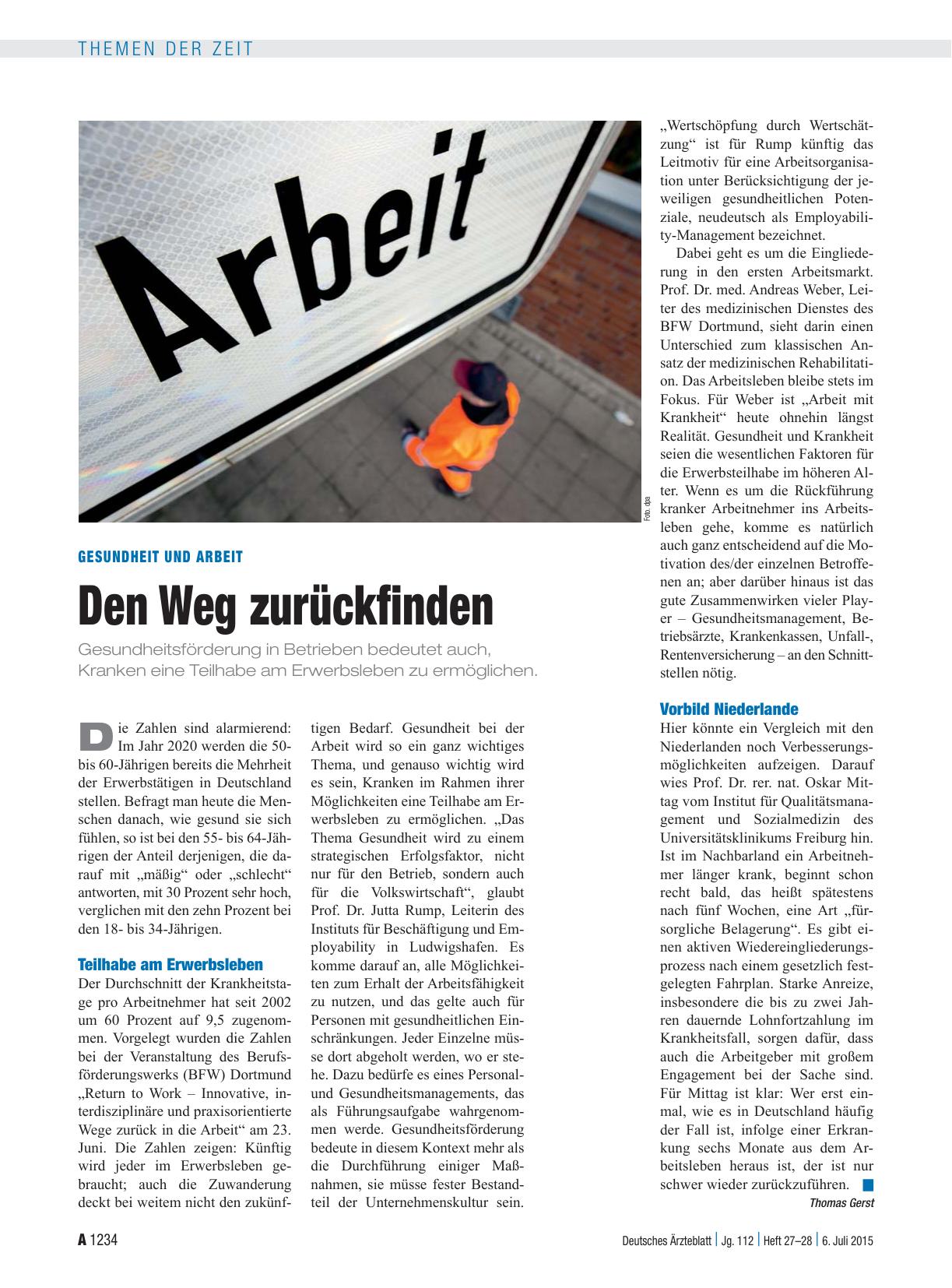 Vorschauseite 1: Gesundheit und Arbeit: Den Weg zurückfinden