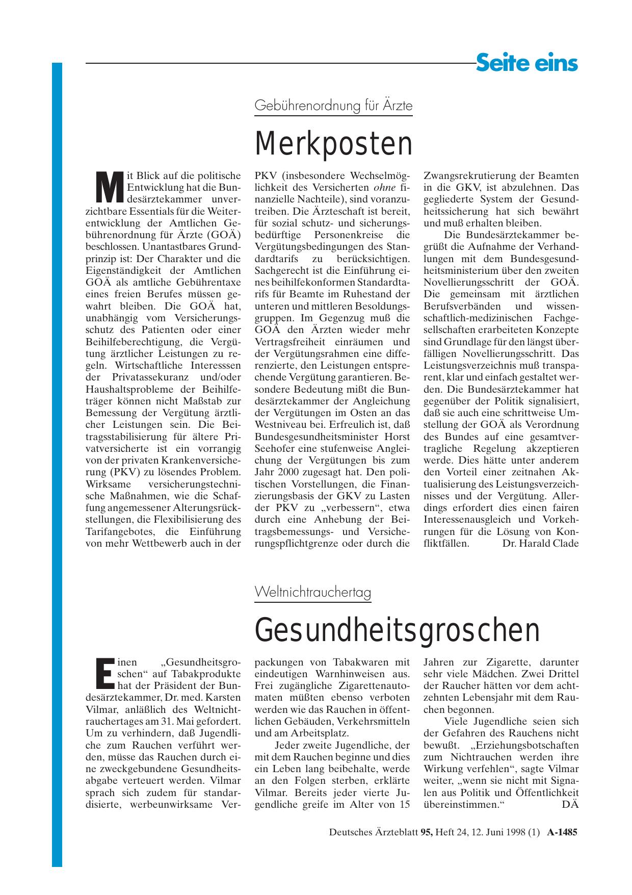 Vorschauseite 1: Gebührenordnung für Ärzte: Merkposten