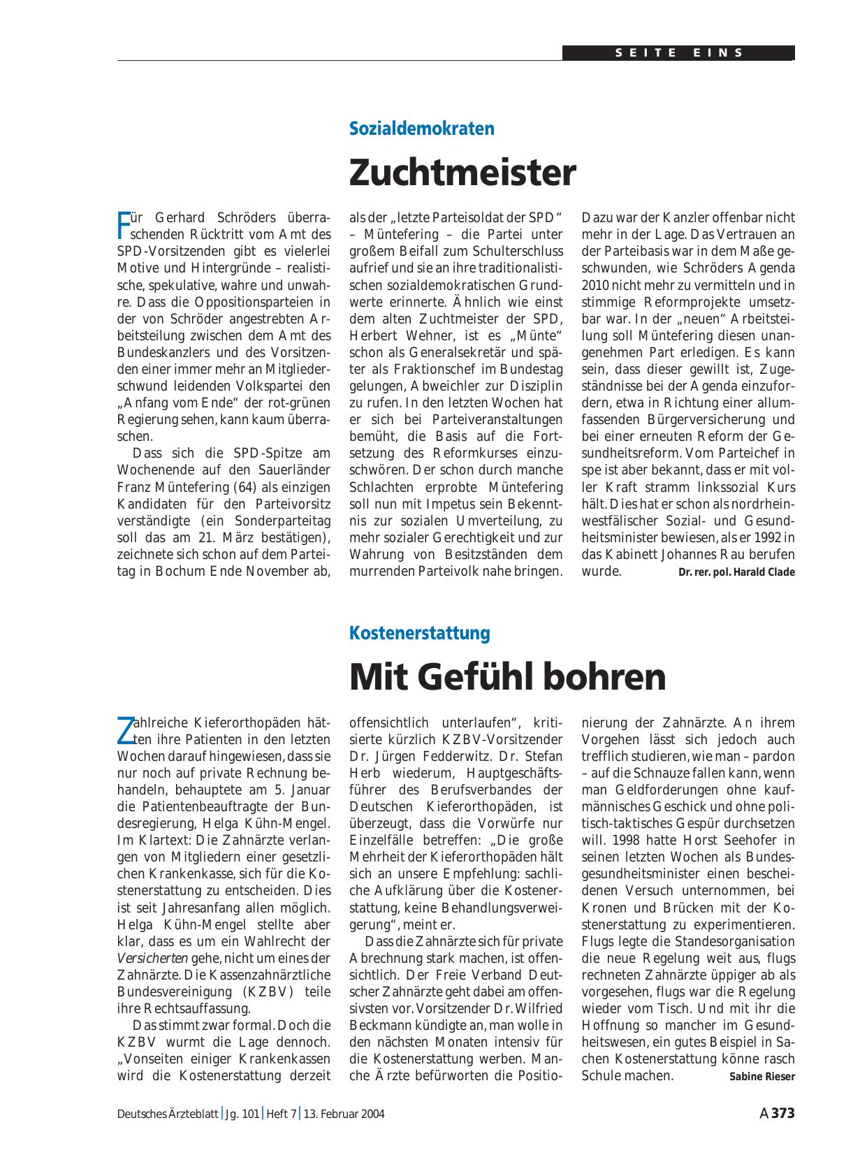 Vorschauseite 1: Sozialdemokraten: Zuchtmeister