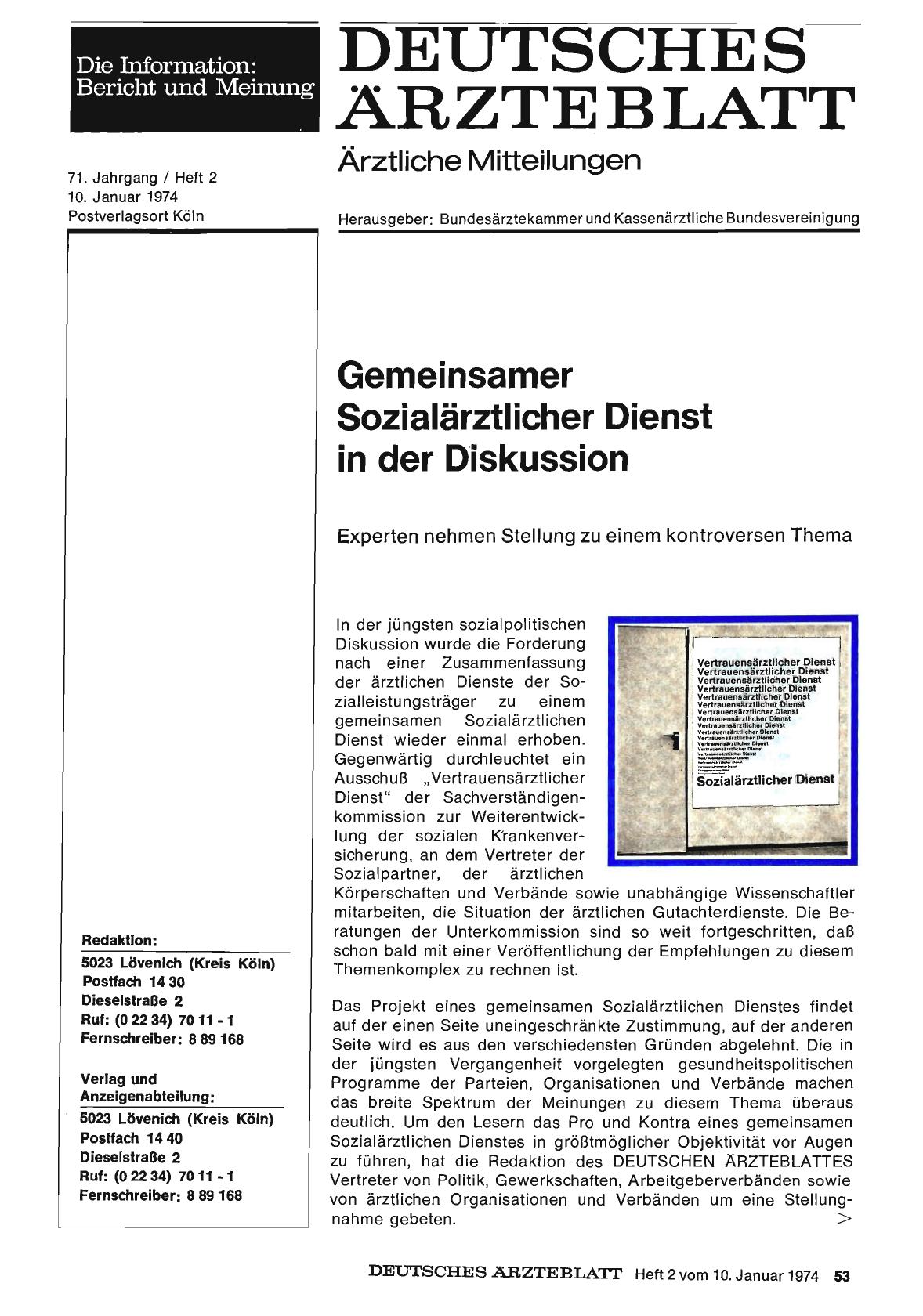 Vorschauseite 1: Gemeinsamer Sozialärztlicher Dienst in der Diskussion: Experten nehmen Stellung zu einem kontroversen Thema