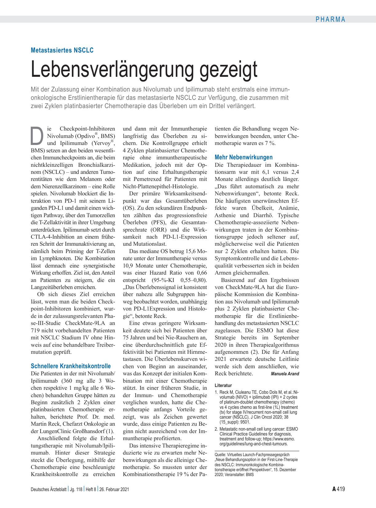 Vorschauseite 1: Metastasiertes NSCLC: Lebensverlängerung gezeigt