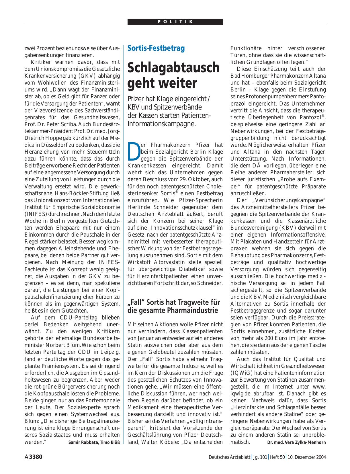 Vorschauseite 1: Sortis-Festbetrag: Schlagabtausch geht weiter